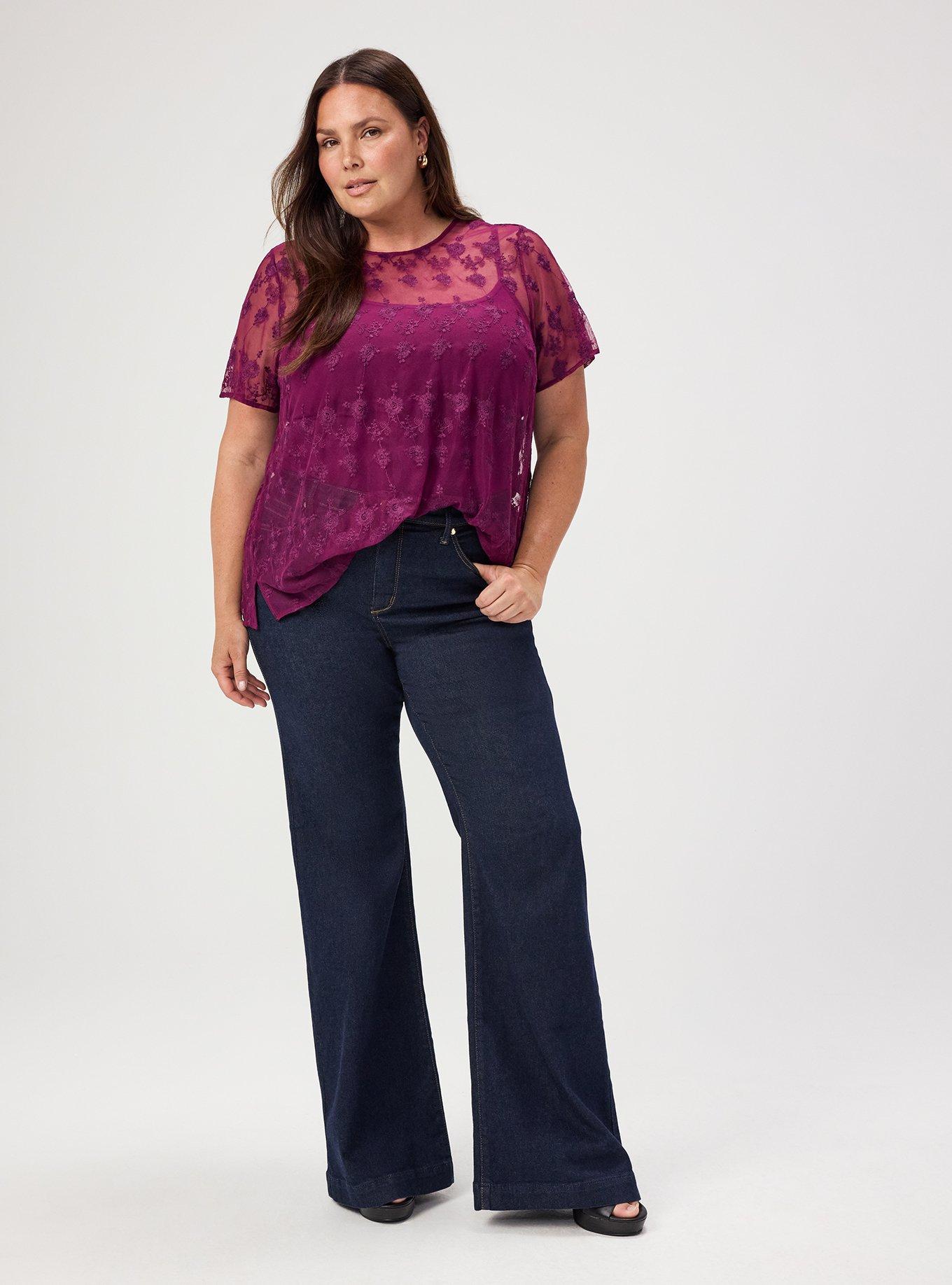 Abbey Embroidered Mesh Top, PLUM CASPIA, alternate