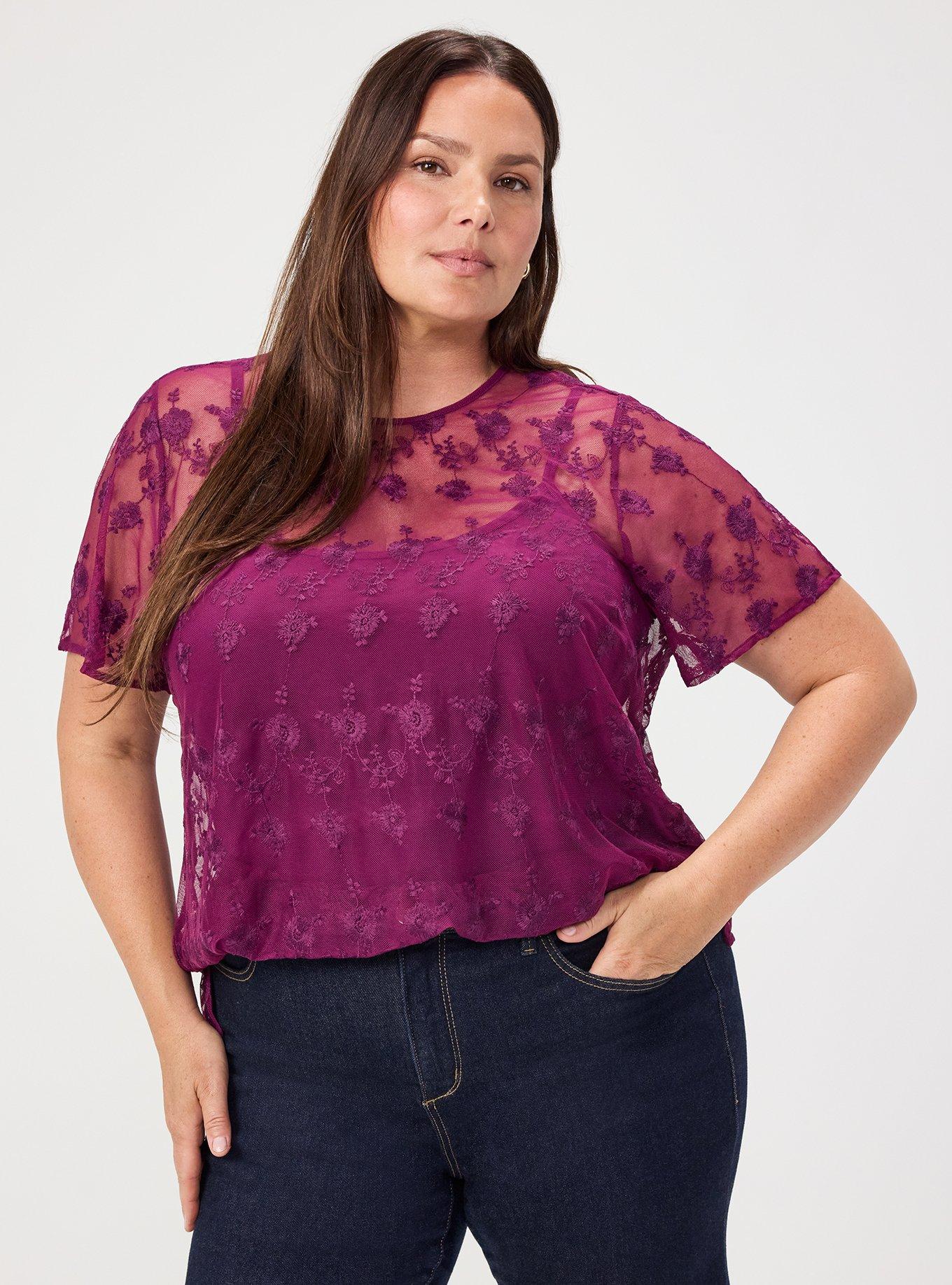 Abbey Embroidered Mesh Top, PLUM CASPIA, alternate