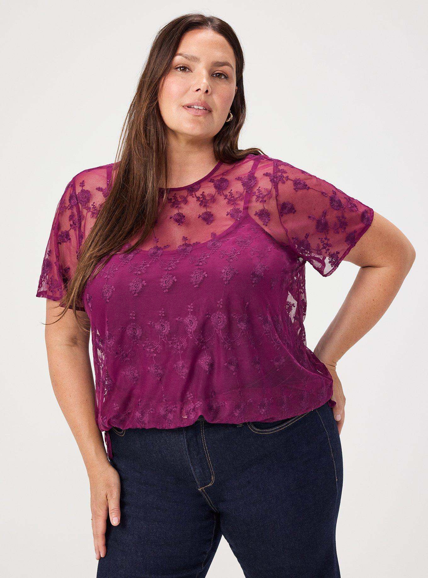 Abbey Embroidered Mesh Top, PLUM CASPIA, hi-res