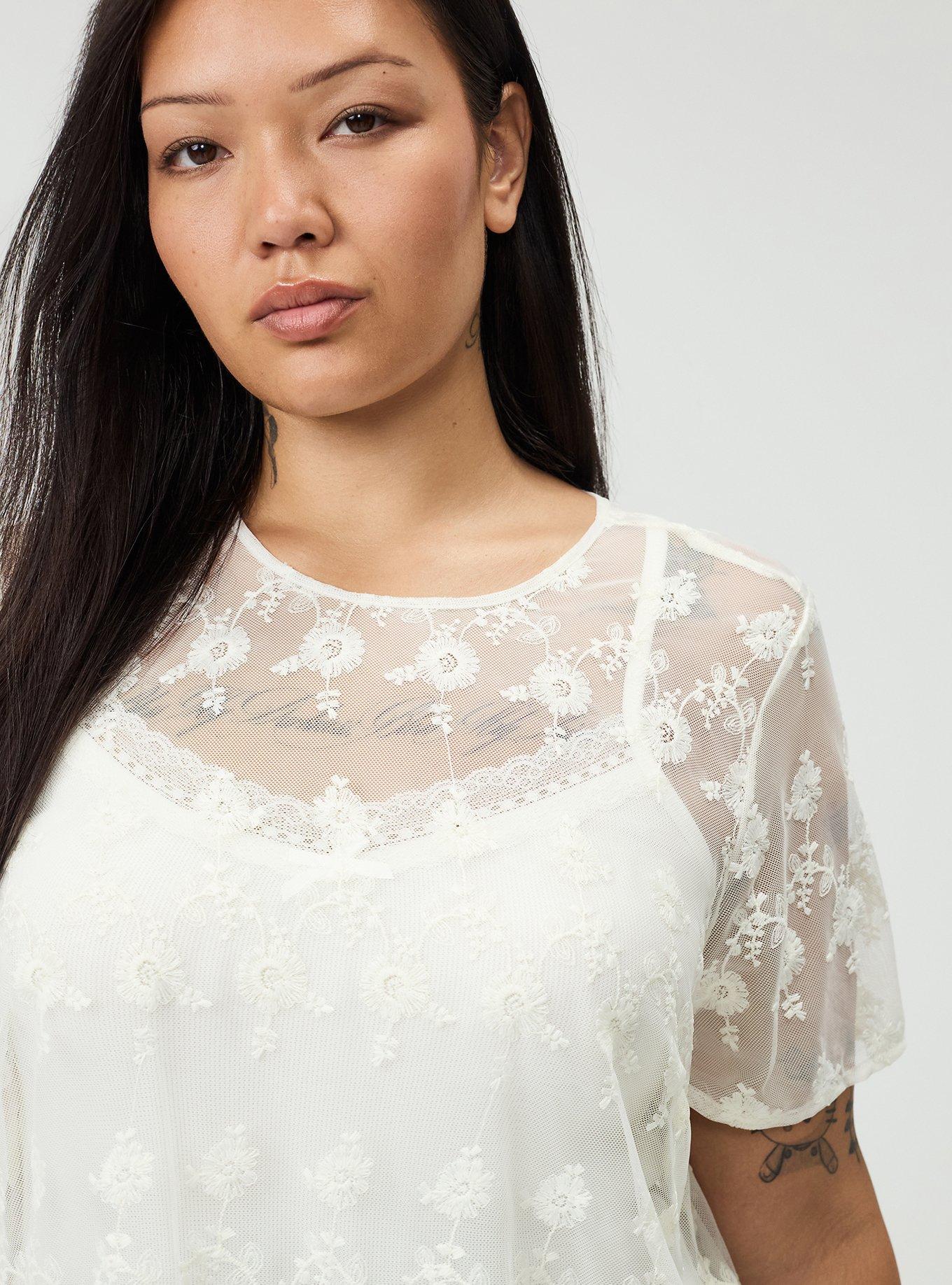 Plus Size Abbey Embroidered Mesh Top, WHISPER WHITE, alternate