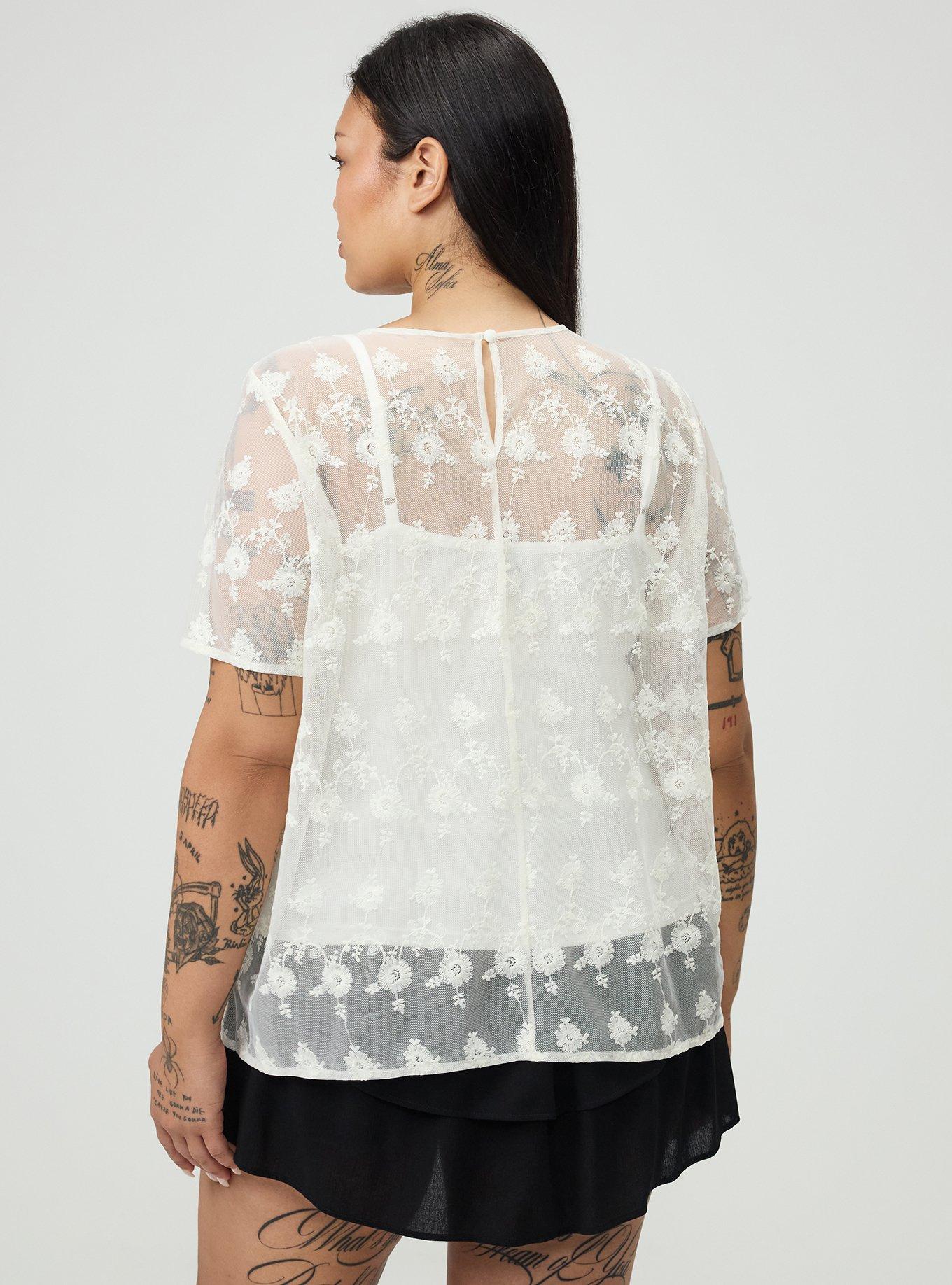Plus Size Abbey Embroidered Mesh Top, WHISPER WHITE, alternate