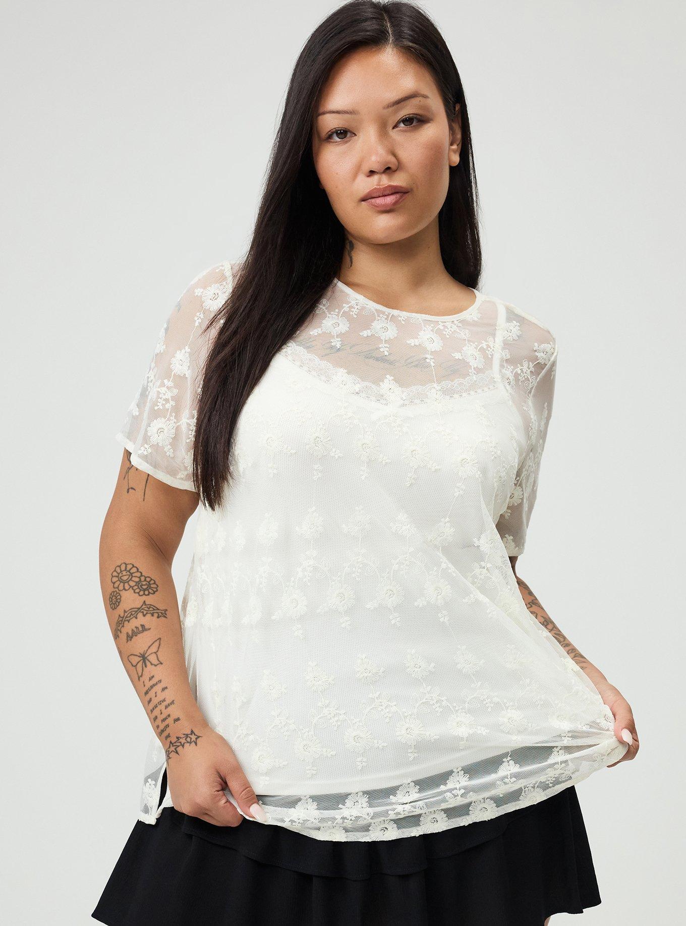 Plus Size Abbey Embroidered Mesh Top, WHISPER WHITE, alternate