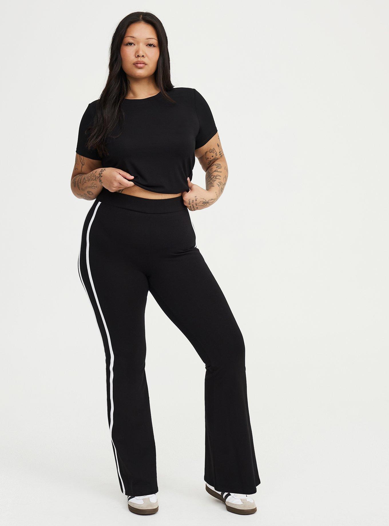 Full Length Side Stripe Flare Legging, DEEP BLACK, hi-res
