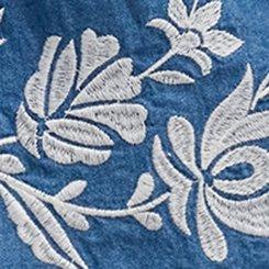 Plus Size Belle Isle Embroidered Chambray Babydoll Tank, MEDIUM WASH, swatch