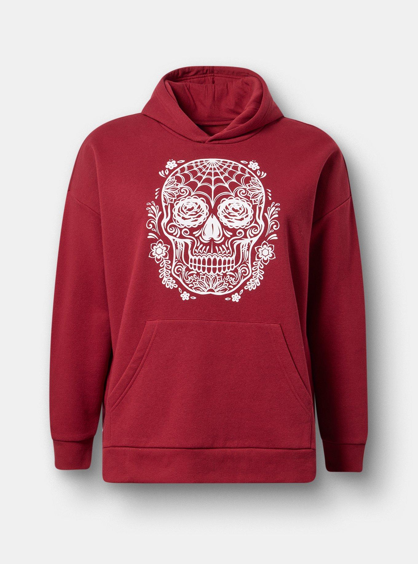 Relaxed Cozy Fleece Hoodie, SKULL FLORAL WINE, hi-res