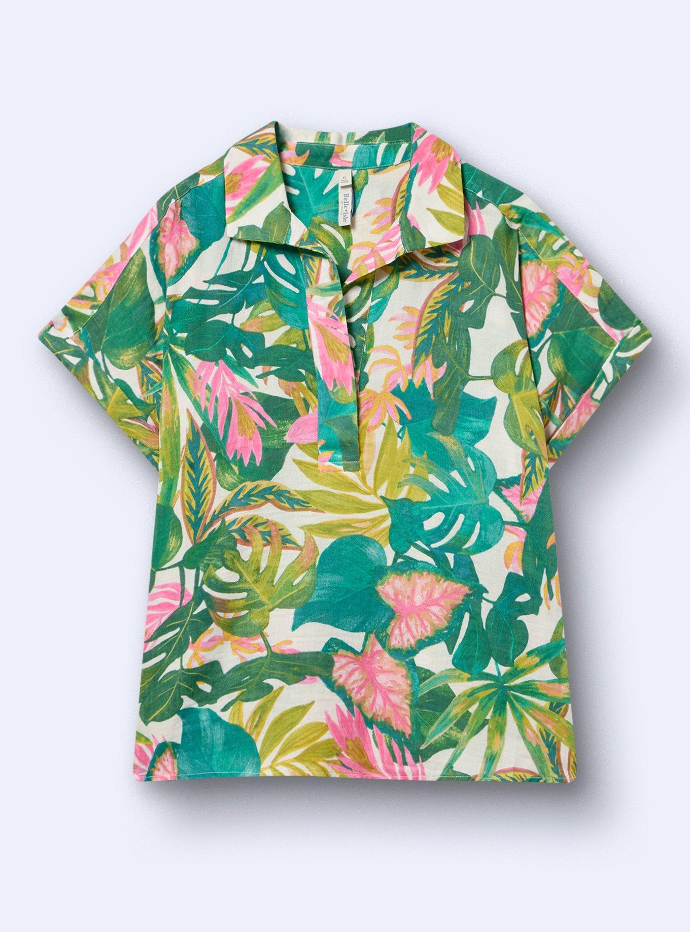 Belle Isle Popover Dolman Top, ARIANA TROPICAL WHITE, flat