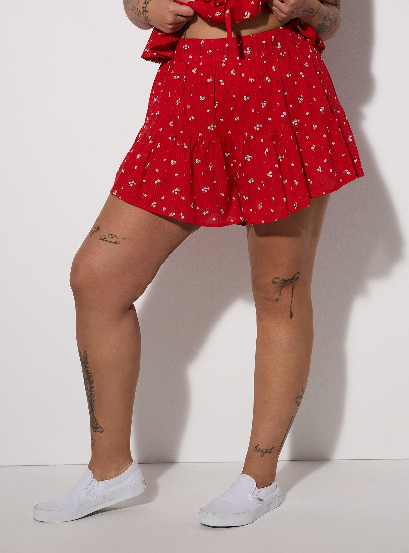 Plus Size LoveSick Tiered Short, BINGLY DITSY ROSE RED, alternate
