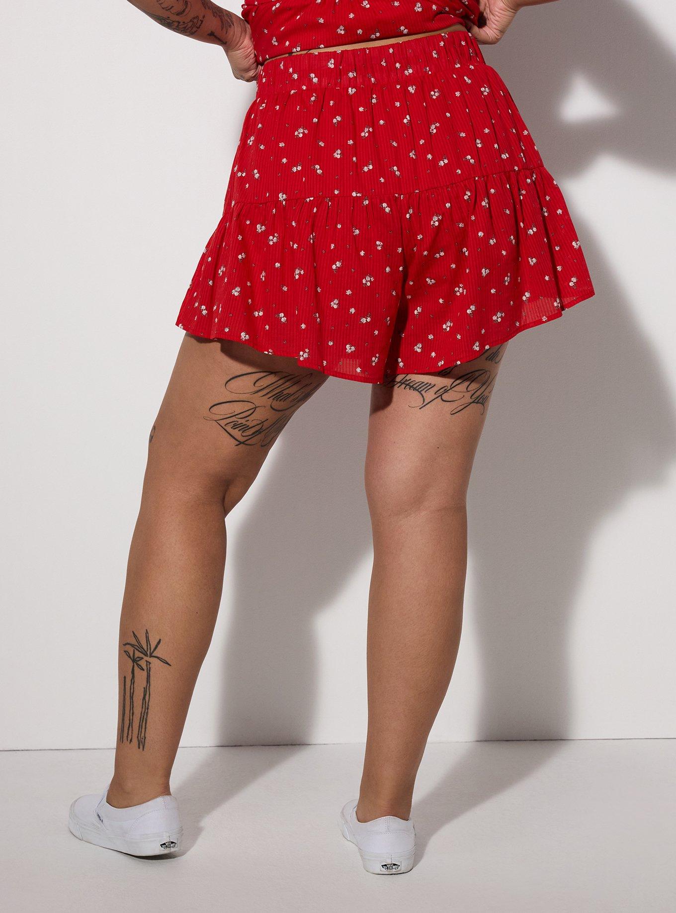 Plus Size LoveSick Tiered Short, BINGLY DITSY ROSE RED, alternate