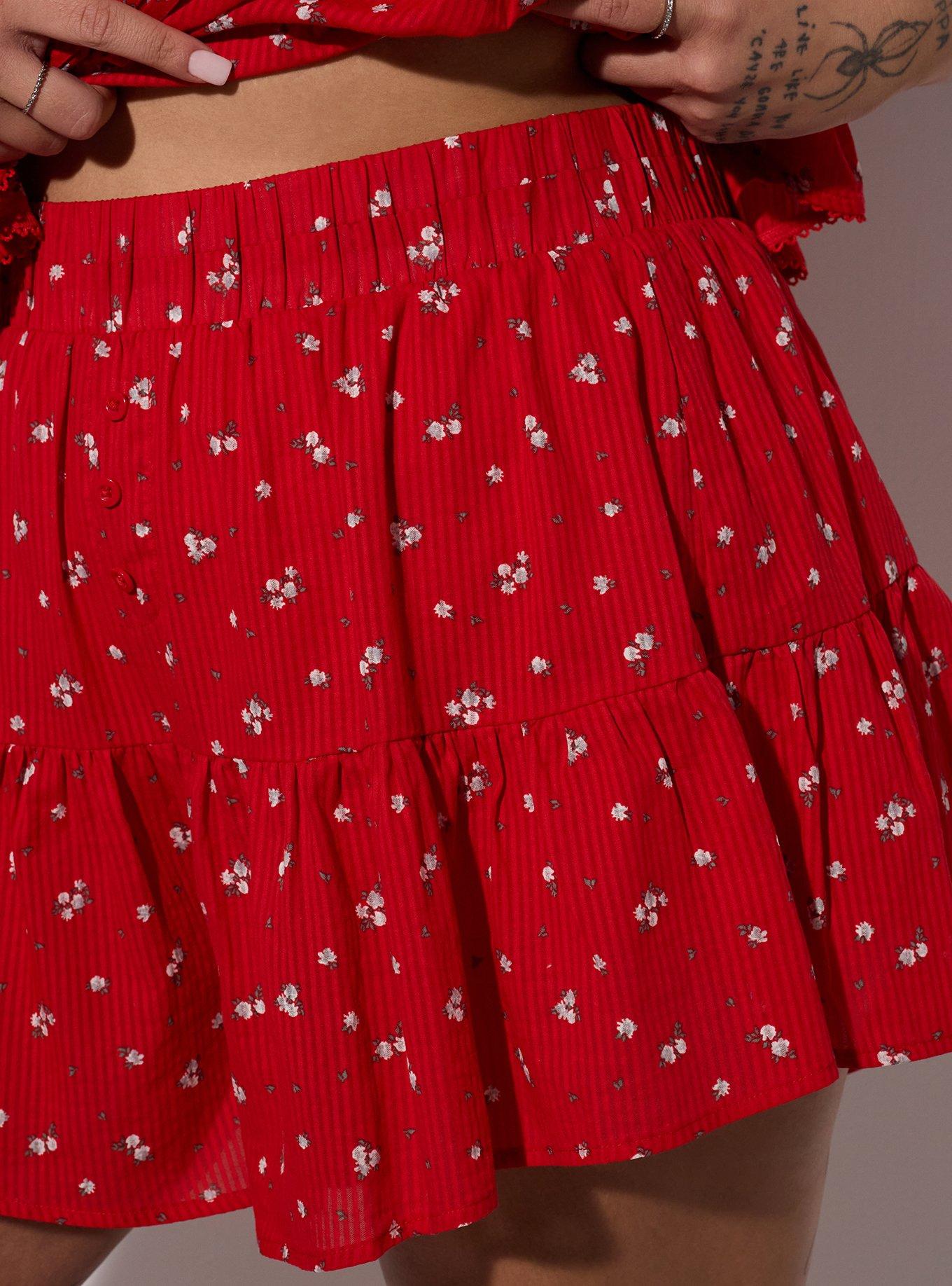 Plus Size LoveSick Tiered Short, BINGLY DITSY ROSE RED, alternate
