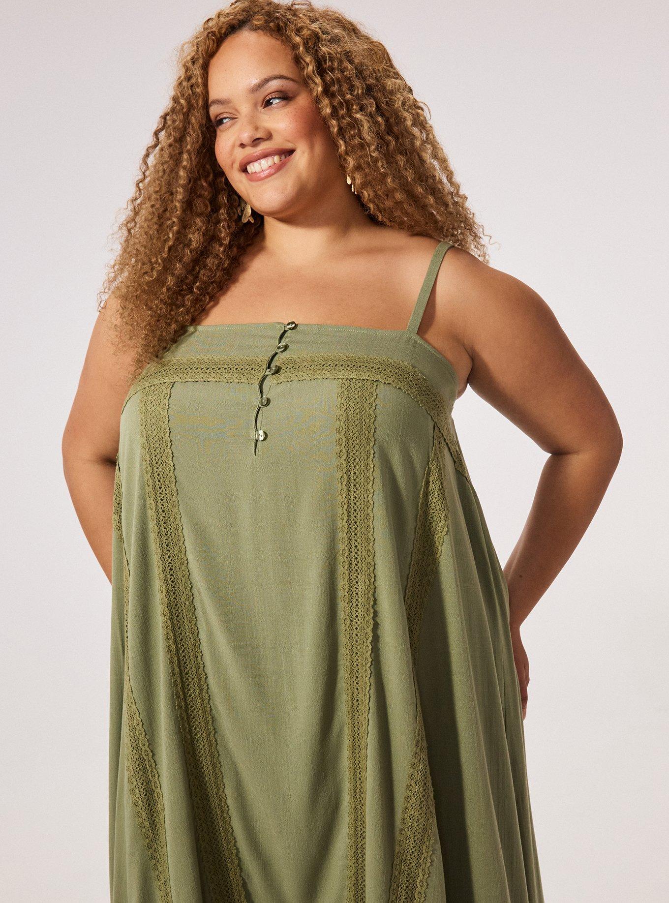 Festi Square Neck Hanky Hem Maxi Dress, OIL GREEN, alternate