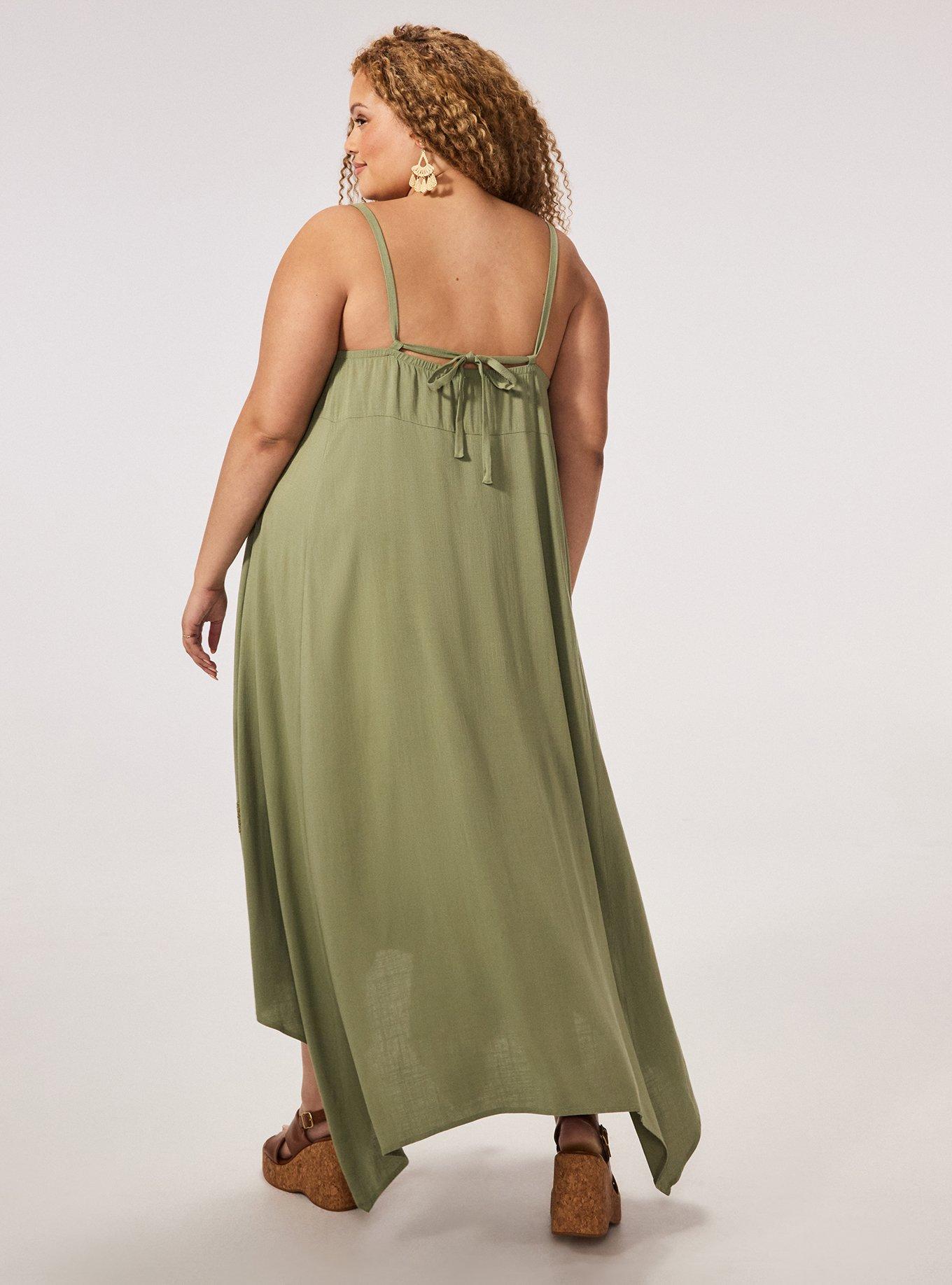 Festi Square Neck Hanky Hem Maxi Dress, OIL GREEN, alternate