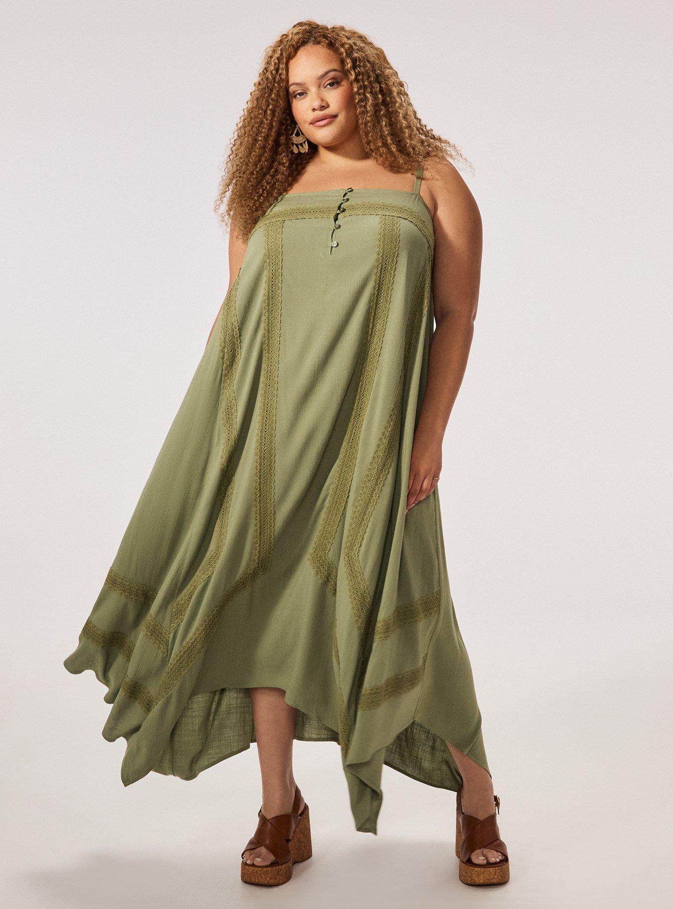 Festi Square Neck Hanky Hem Maxi Dress, OIL GREEN, alternate