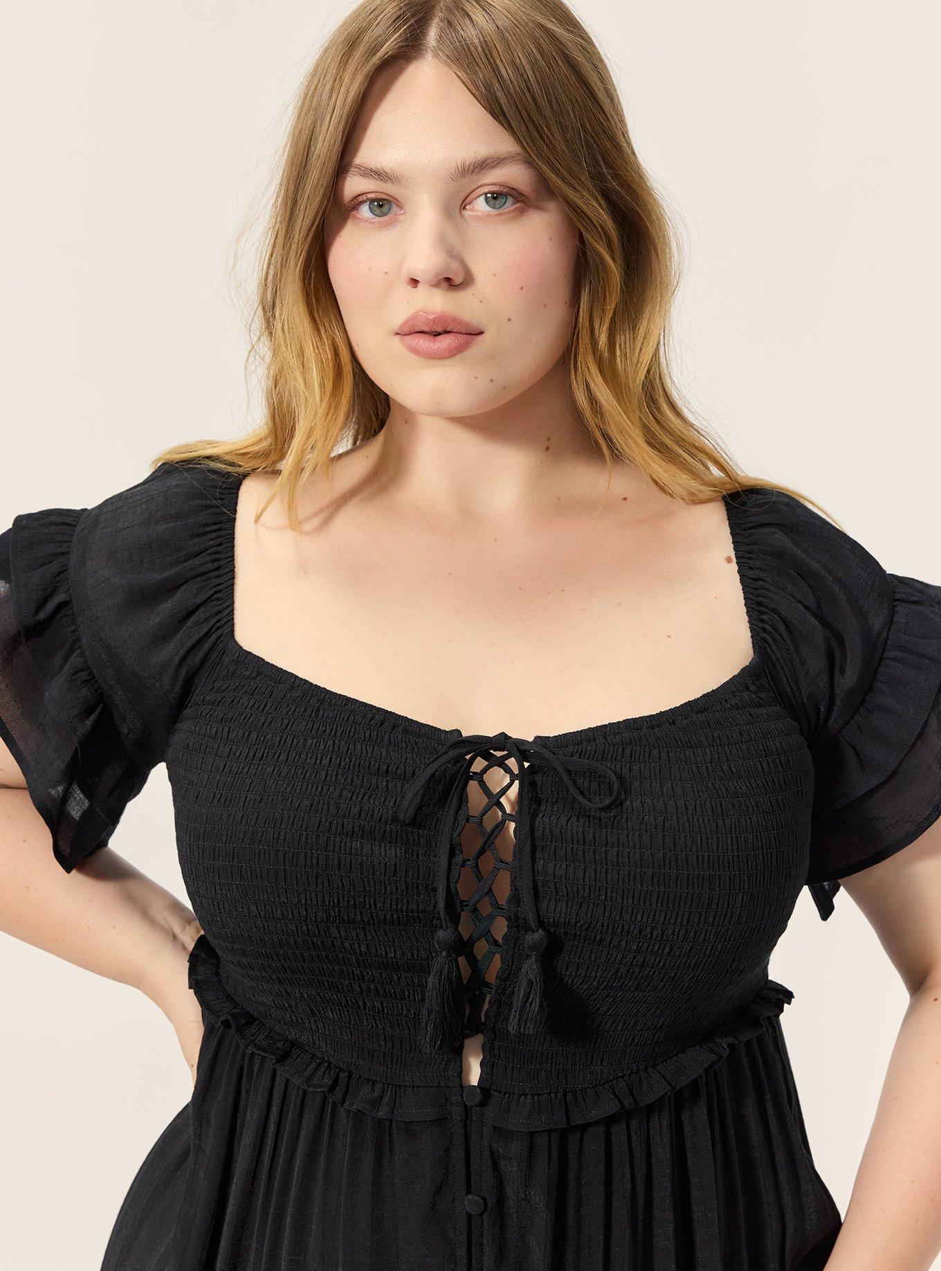Festi Off-Shoulder Lace-Up Maxi Dress, DEEP BLACK, alternate