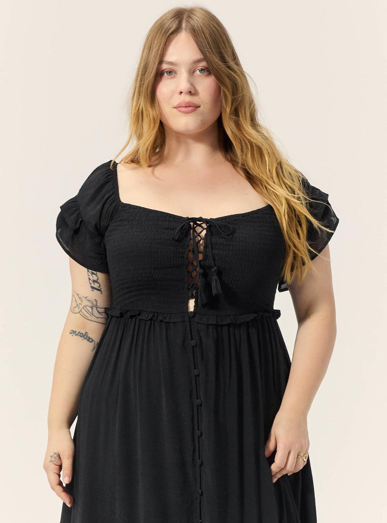 Festi Off-Shoulder Lace-Up Maxi Dress, DEEP BLACK, alternate