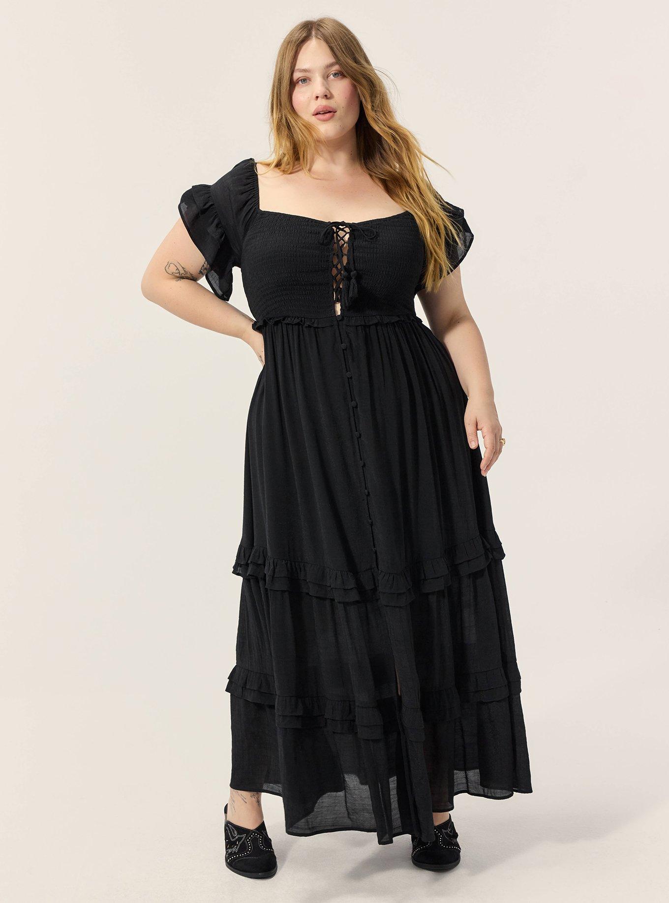 Festi Off-Shoulder Lace-Up Maxi Dress, DEEP BLACK, hi-res