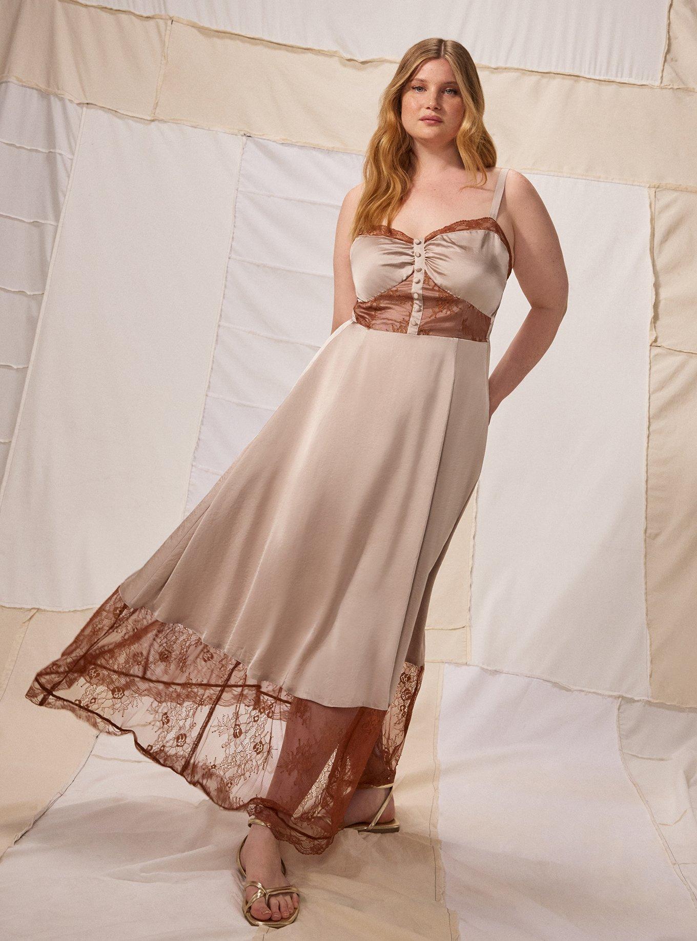 Festi Button Front Slip Dress, MUSHROOM, hi-res