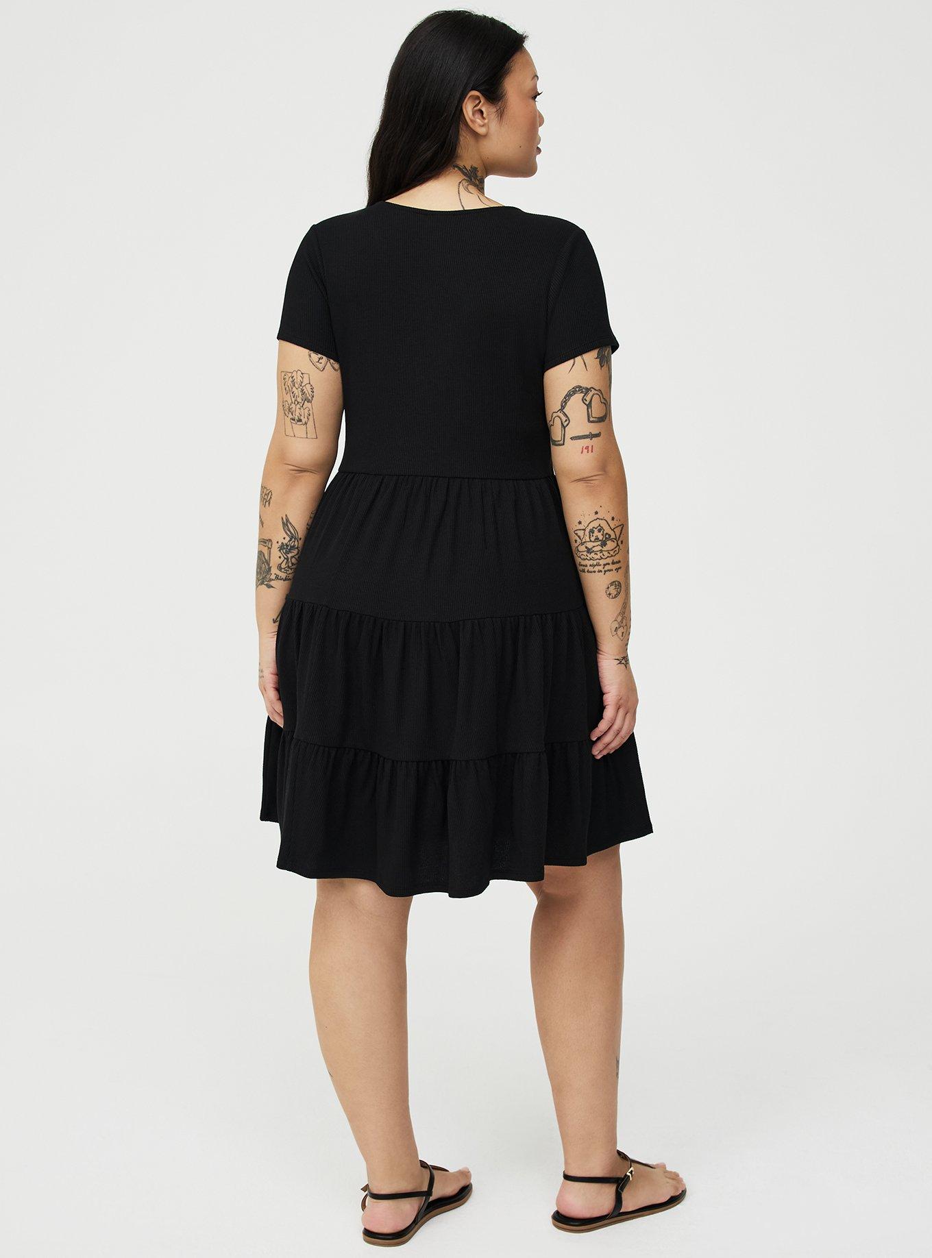 Tiered Waffle Knit Mini Dress, DEEP BLACK, alternate