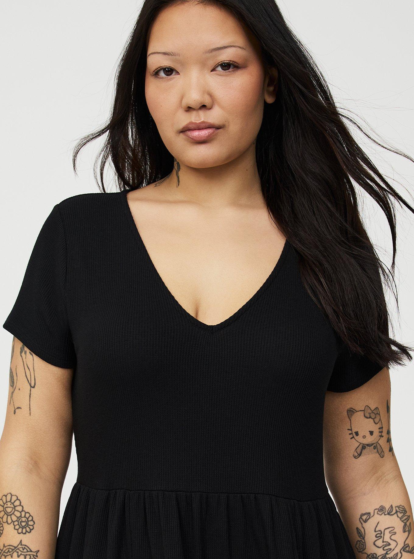 Tiered Waffle Knit Mini Dress, DEEP BLACK, alternate