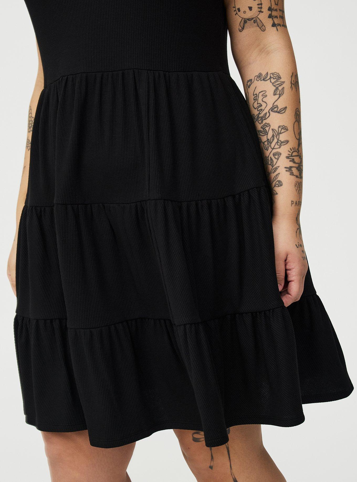 Tiered Waffle Knit Mini Dress, DEEP BLACK, alternate