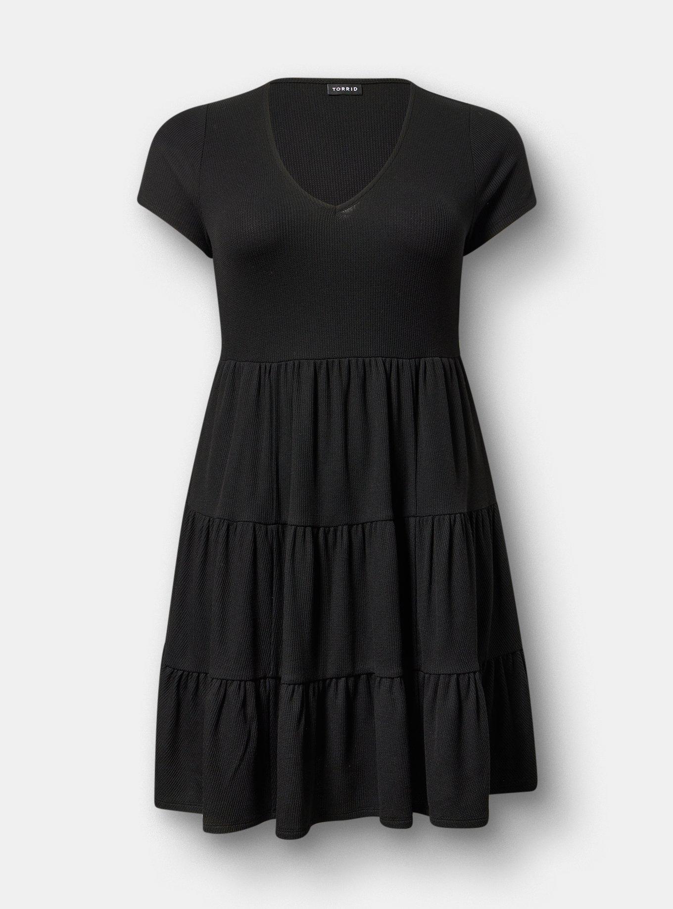 Tiered Waffle Knit Mini Dress, DEEP BLACK, hi-res