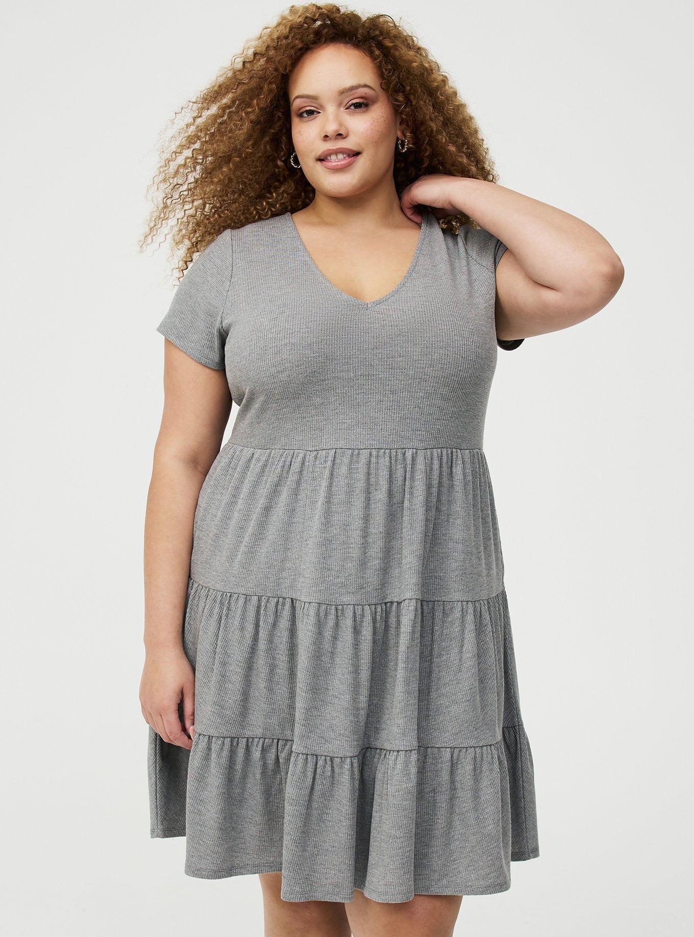 Tiered Waffle Knit Mini Dress, MEDIUM HEATHER GRAY, alternate