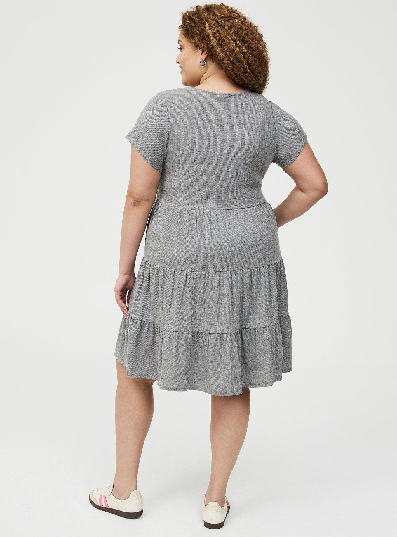 Tiered Waffle Knit Mini Dress, MEDIUM HEATHER GRAY, alternate