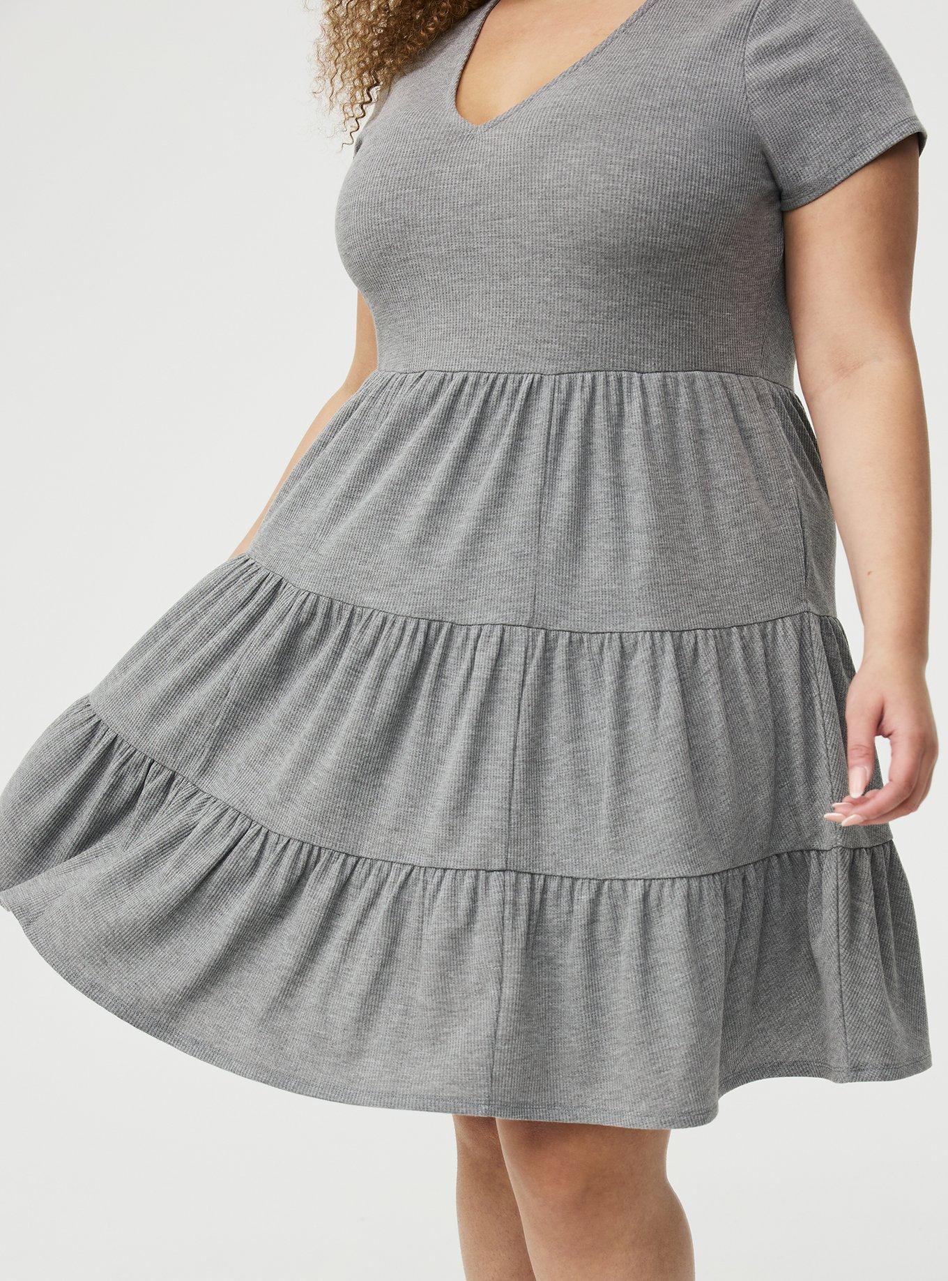 Tiered Waffle Knit Mini Dress, MEDIUM HEATHER GRAY, alternate
