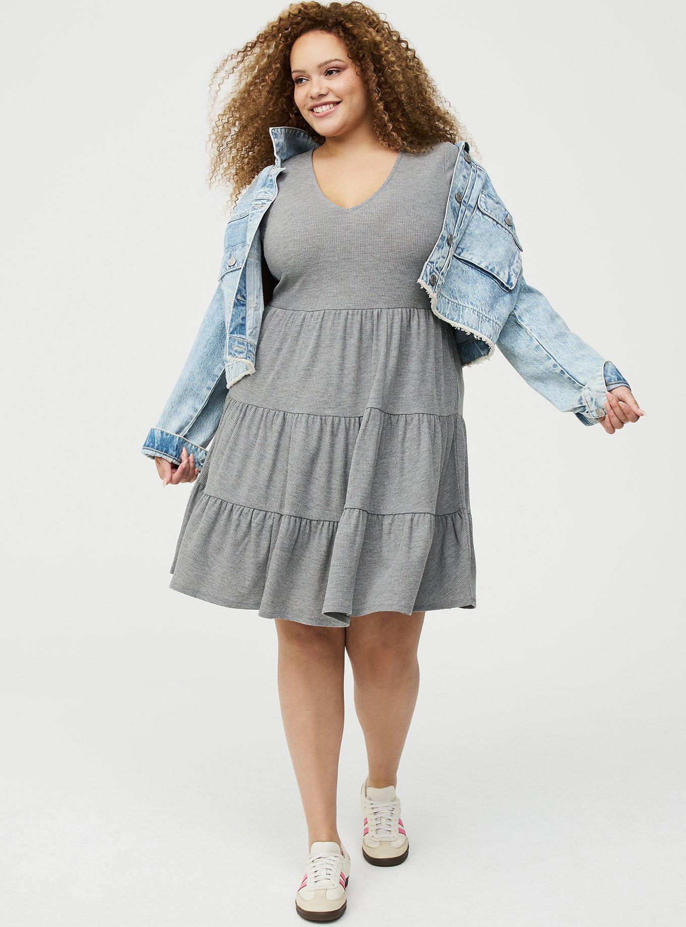 Tiered Waffle Knit Mini Dress, MEDIUM HEATHER GRAY, alternate