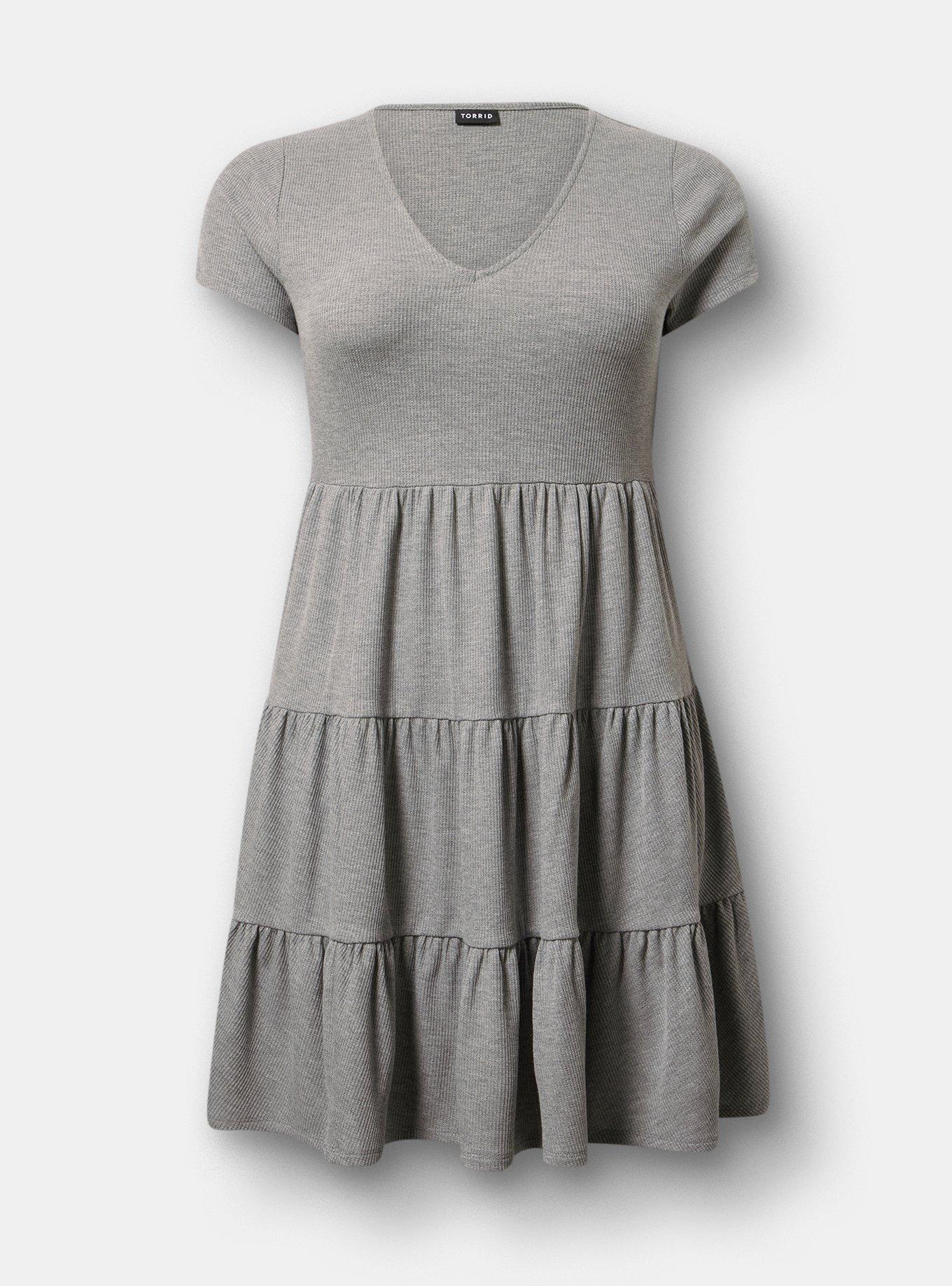 Tiered Waffle Knit Mini Dress, MEDIUM HEATHER GRAY, hi-res