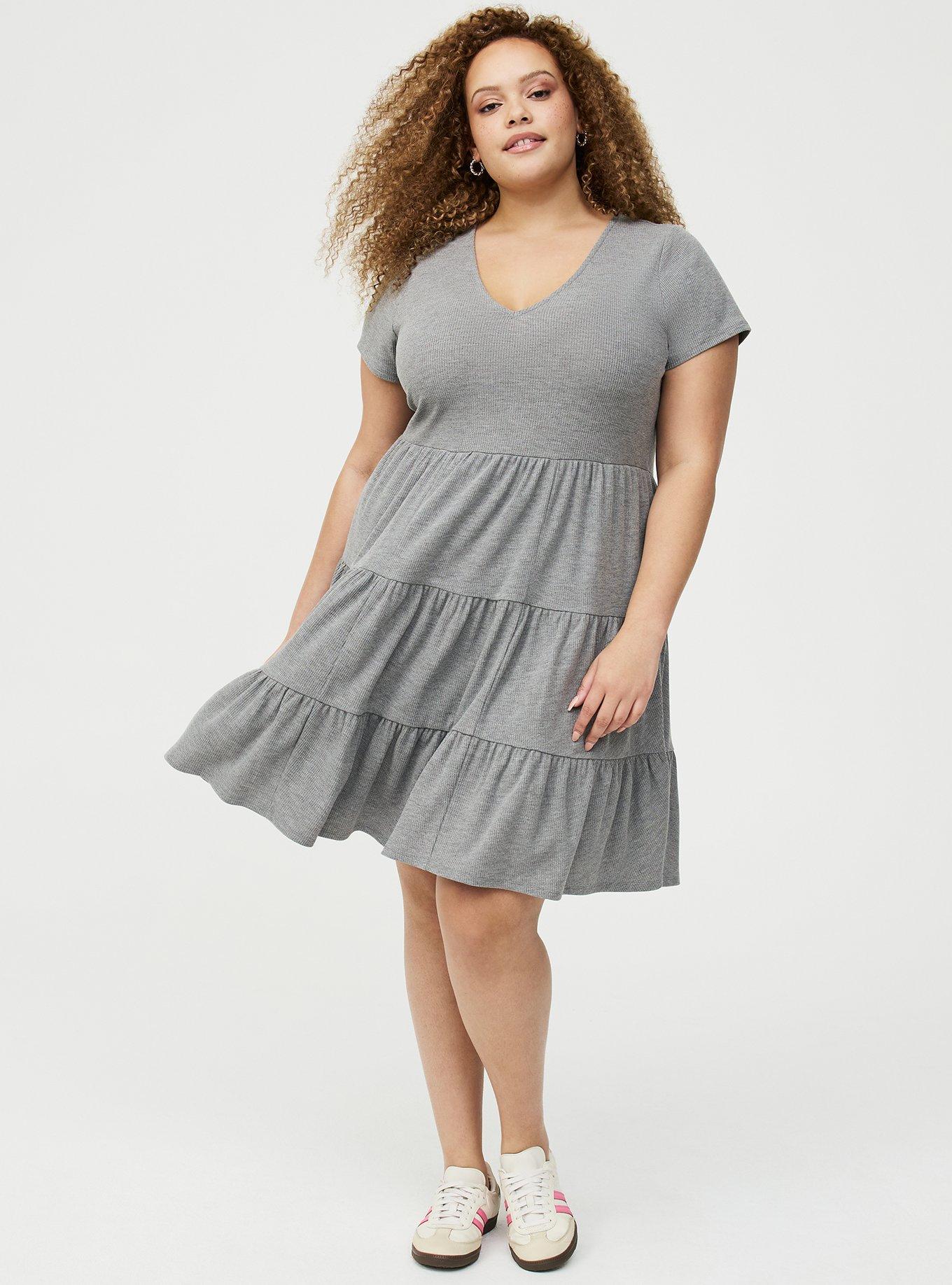 Tiered Waffle Knit Mini Dress, MEDIUM HEATHER GRAY, hi-res