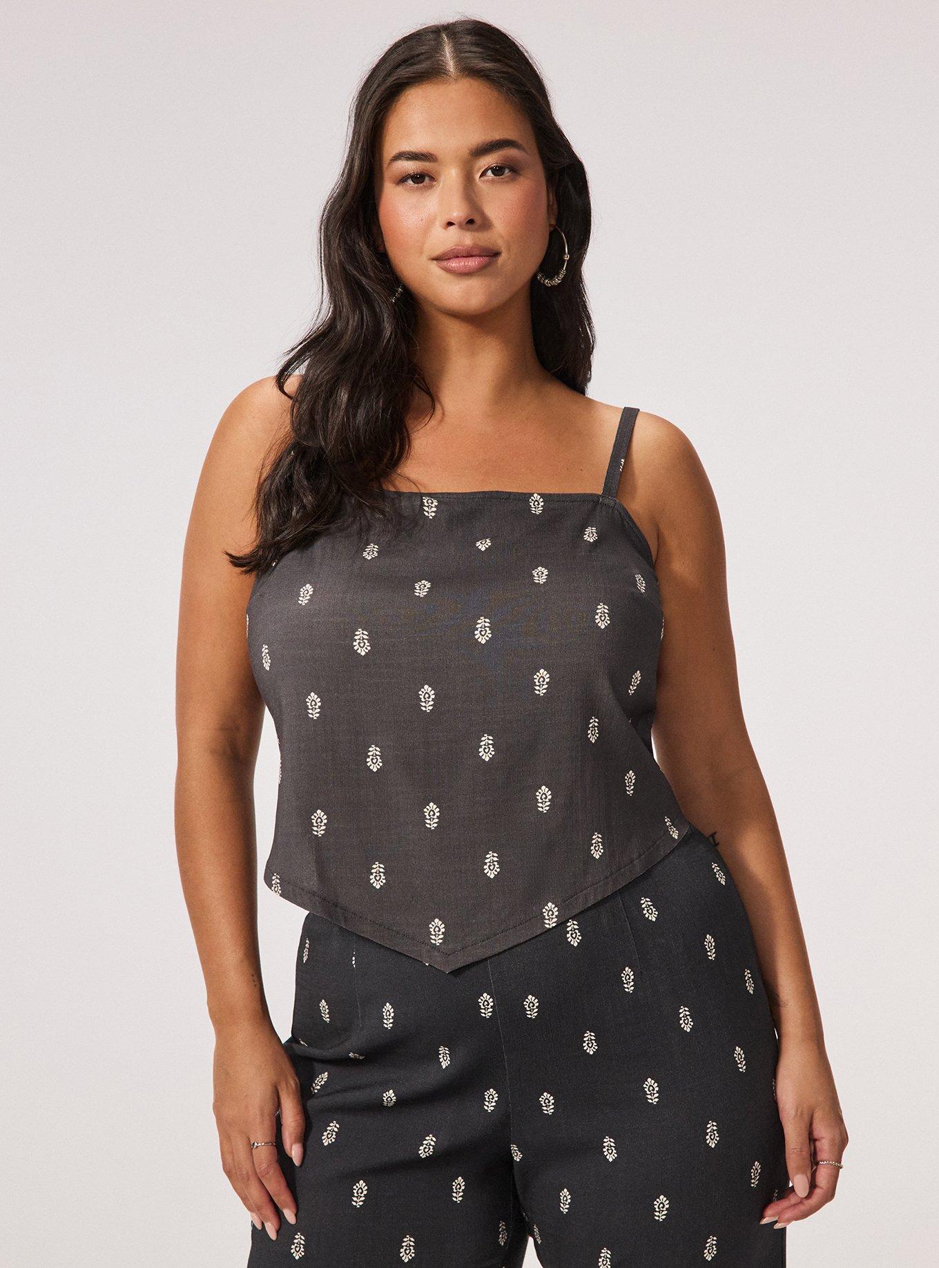 Festi Cropped Hanky Hem Cami, MIKKA MOTIFS  BLACK, hi-res