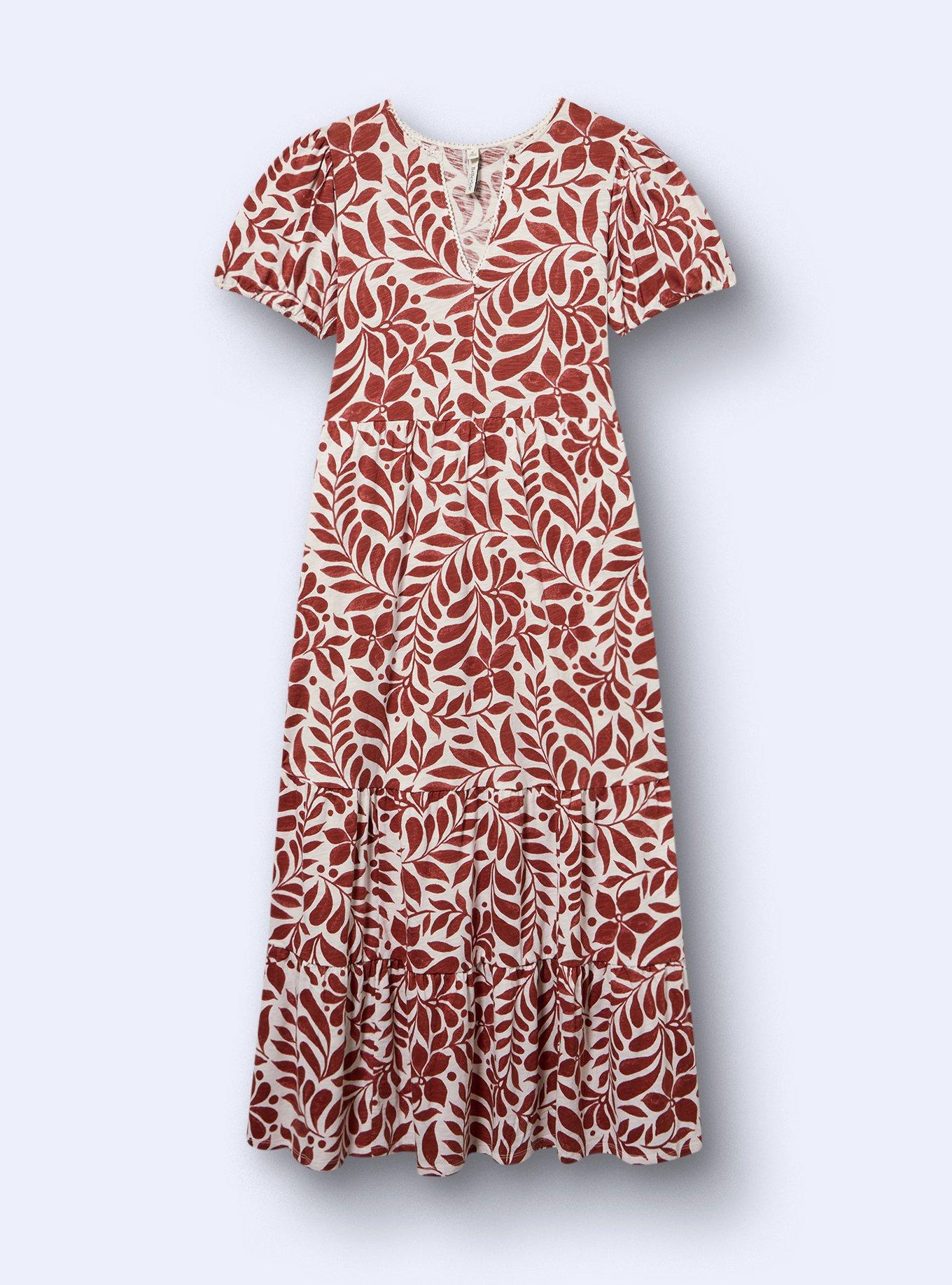 Belle Isle Puff Sleeve Tiered Maxi Dress, RAMA LEAVES RED, flat