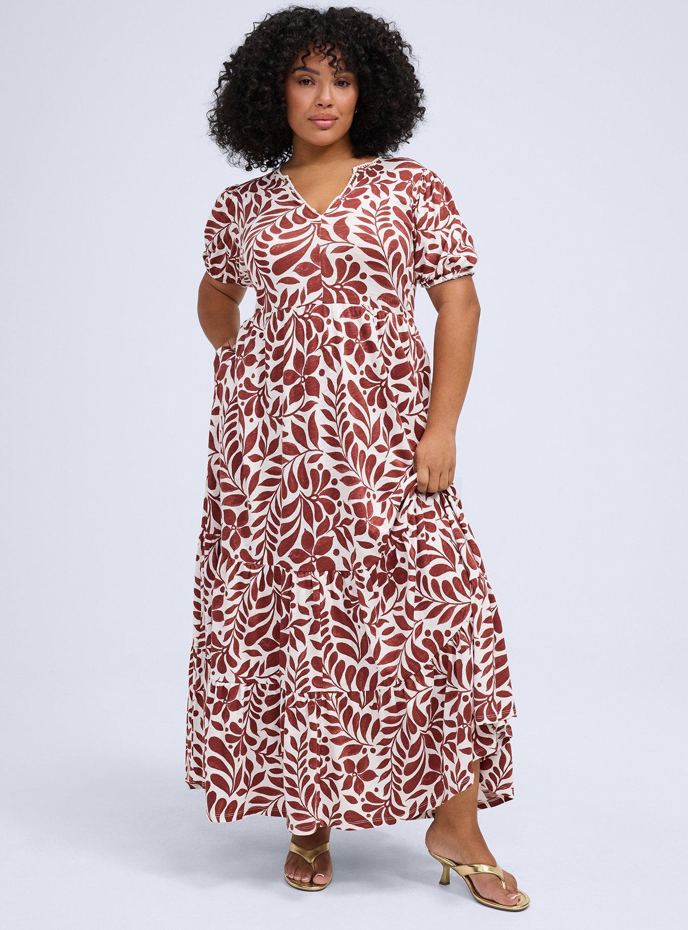 Belle Isle Puff Sleeve Tiered Maxi Dress, RAMA LEAVES RED, hi-res