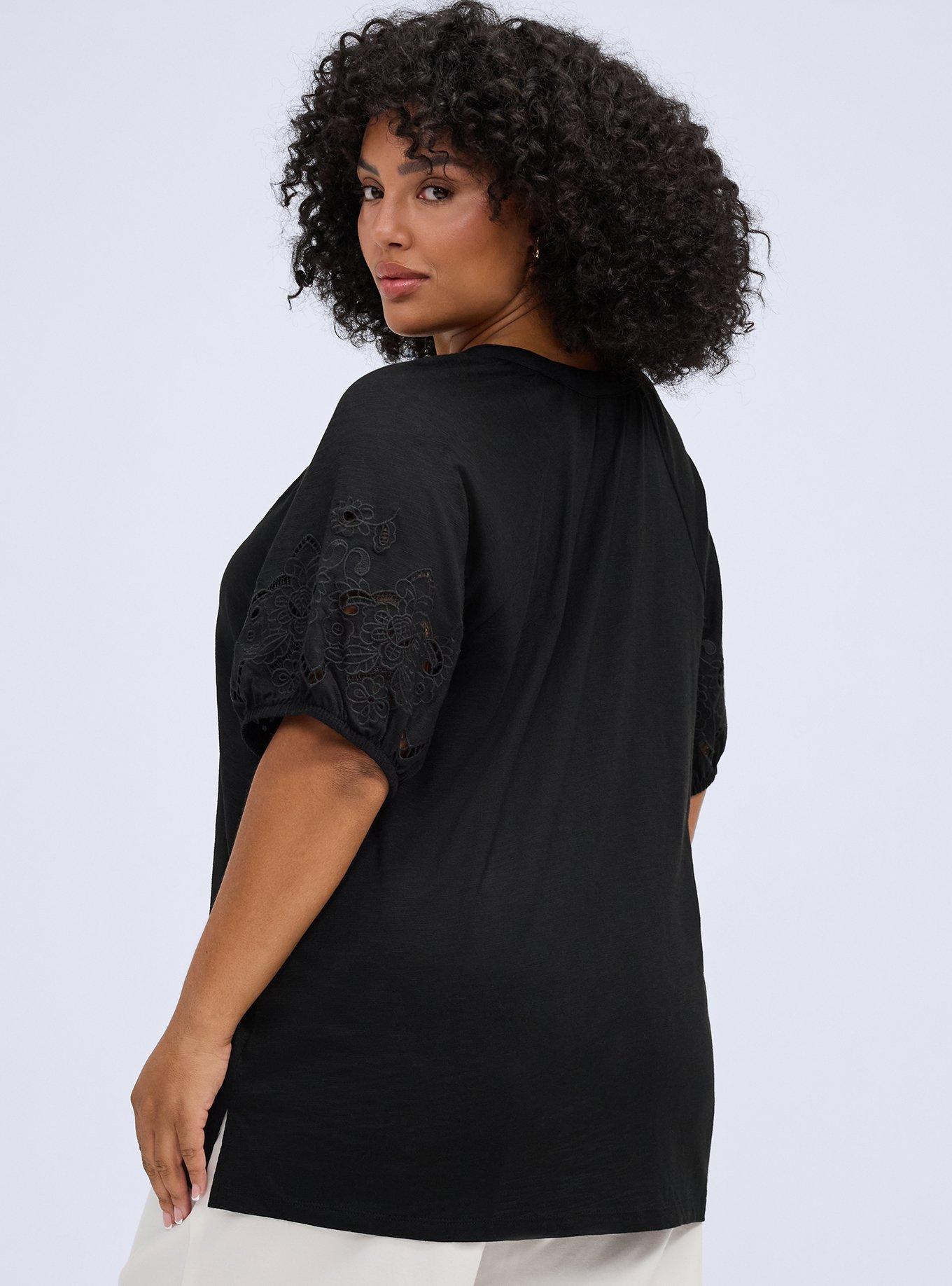 Belle Isle Embroidered Puff Sleeve Top, DEEP BLACK, alternate