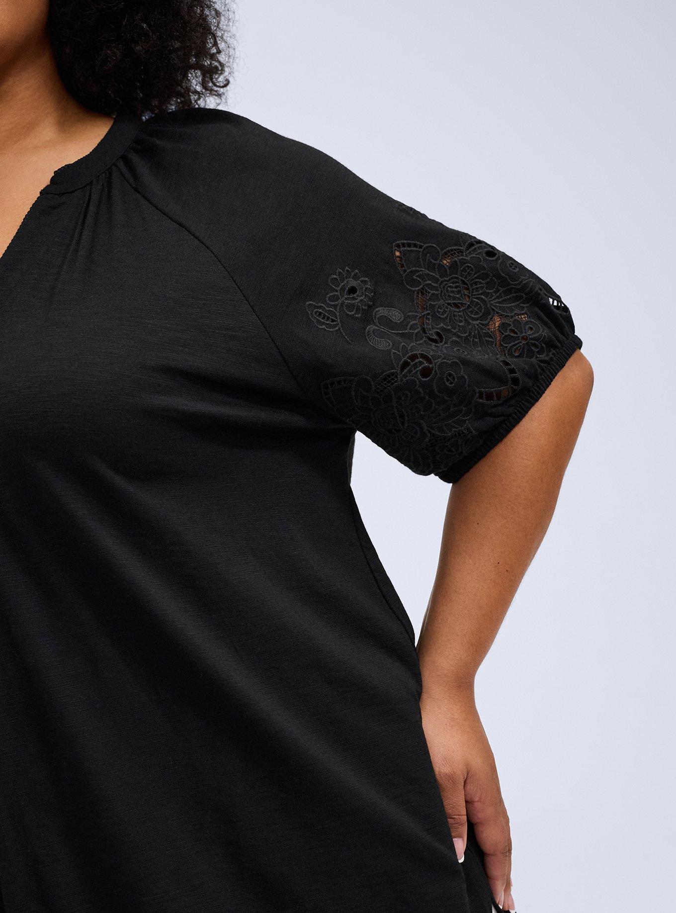 Belle Isle Embroidered Puff Sleeve Top, DEEP BLACK, alternate