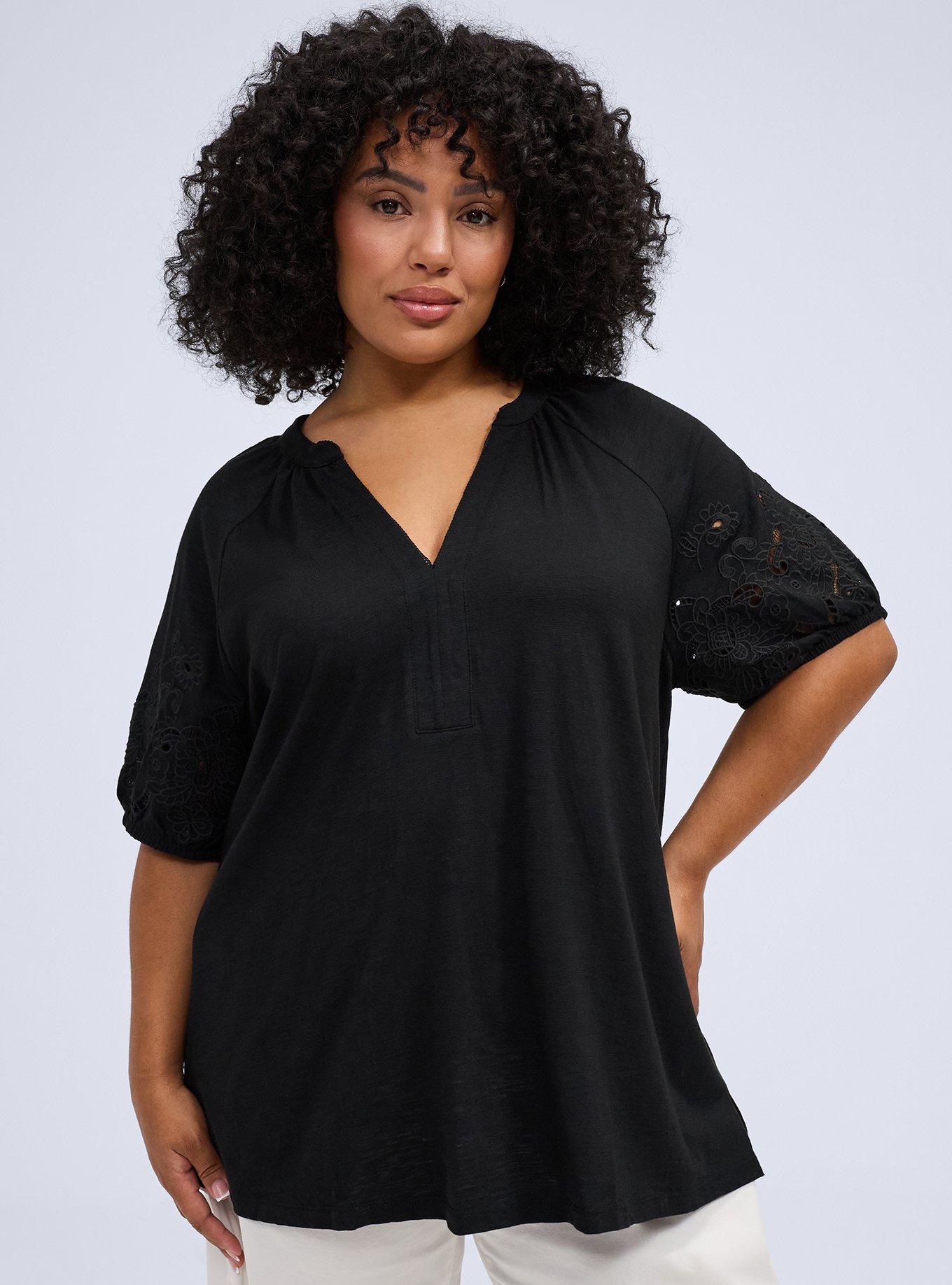 Belle Isle Embroidered Puff Sleeve Top, DEEP BLACK, hi-res