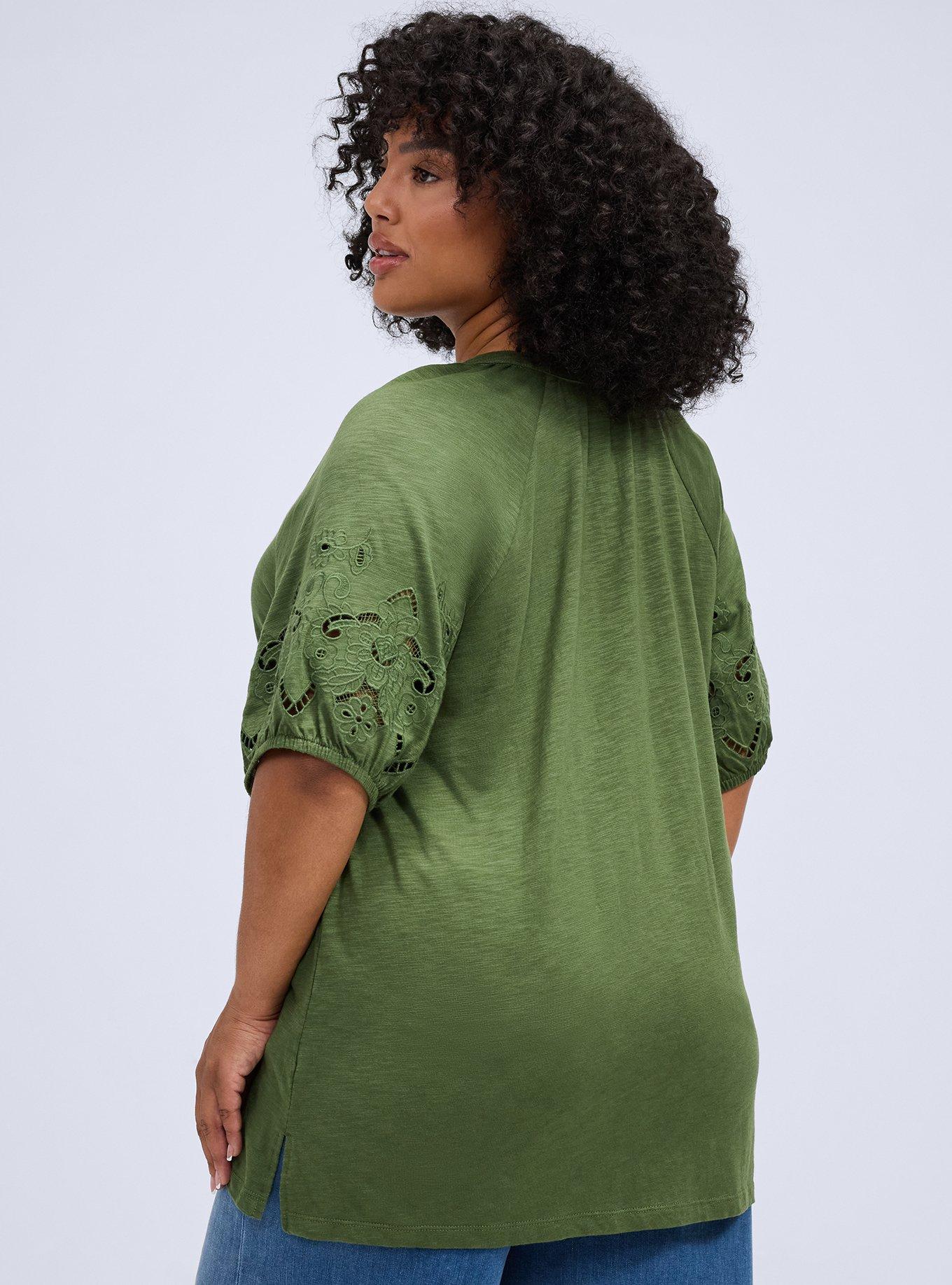 Belle Isle Embroidered Puff Sleeve Top, BRONZE GREEN, alternate