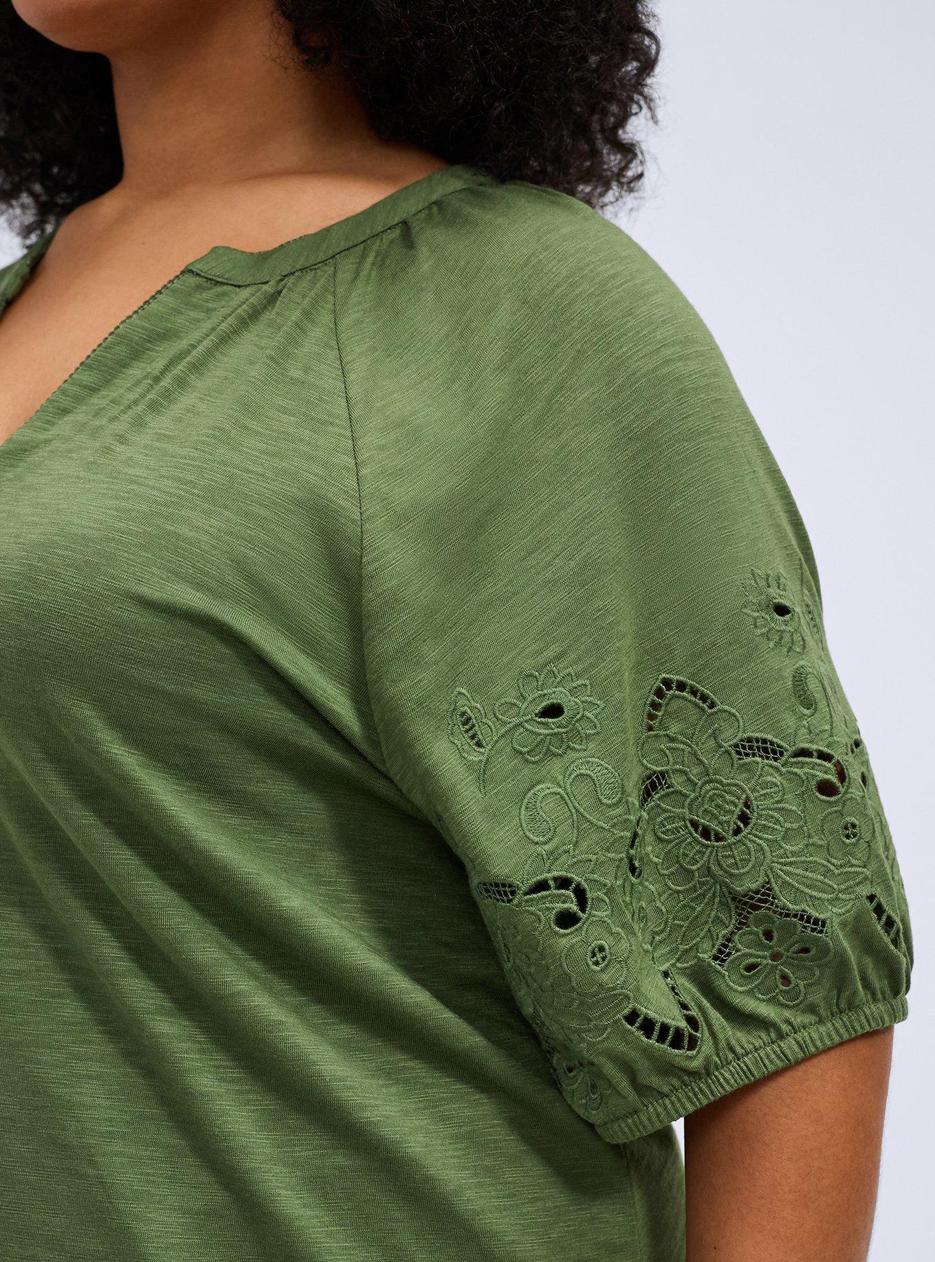 Belle Isle Embroidered Puff Sleeve Top, BRONZE GREEN, alternate