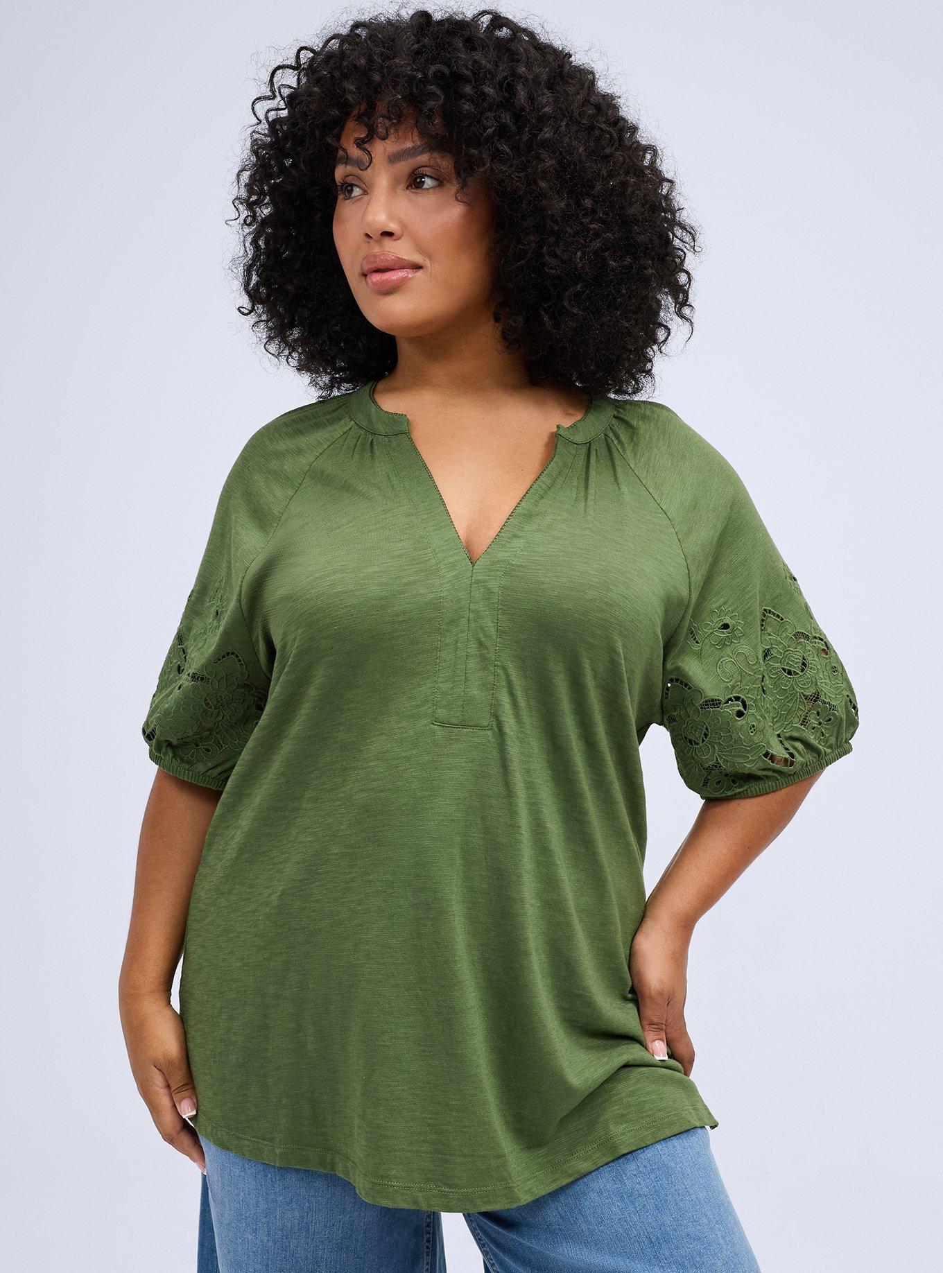 Belle Isle Embroidered Puff Sleeve Top, BRONZE GREEN, hi-res