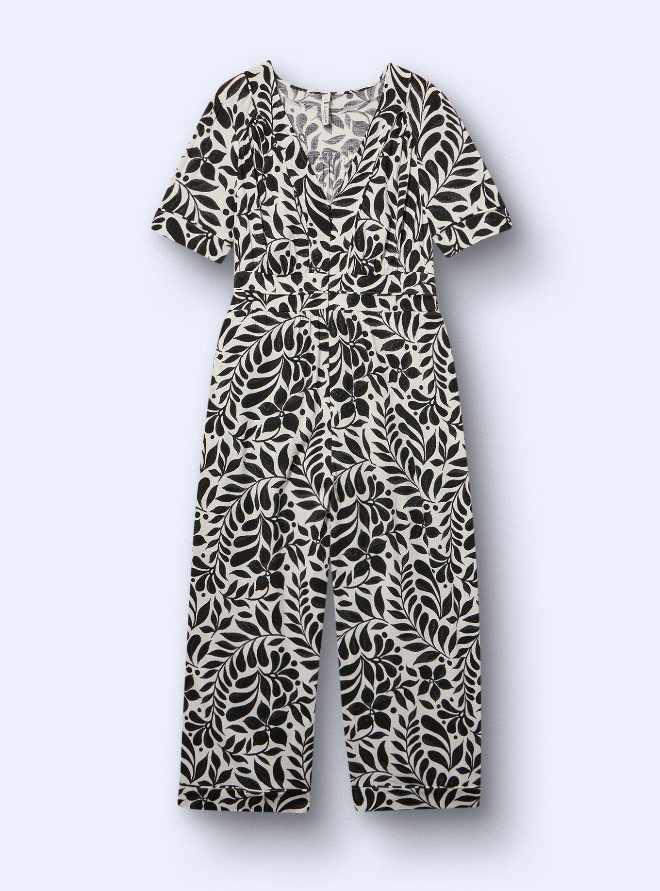 Belle Isle Wide Leg V-Neck Jumpsuit, RAMA LEAVES BLACK, flat