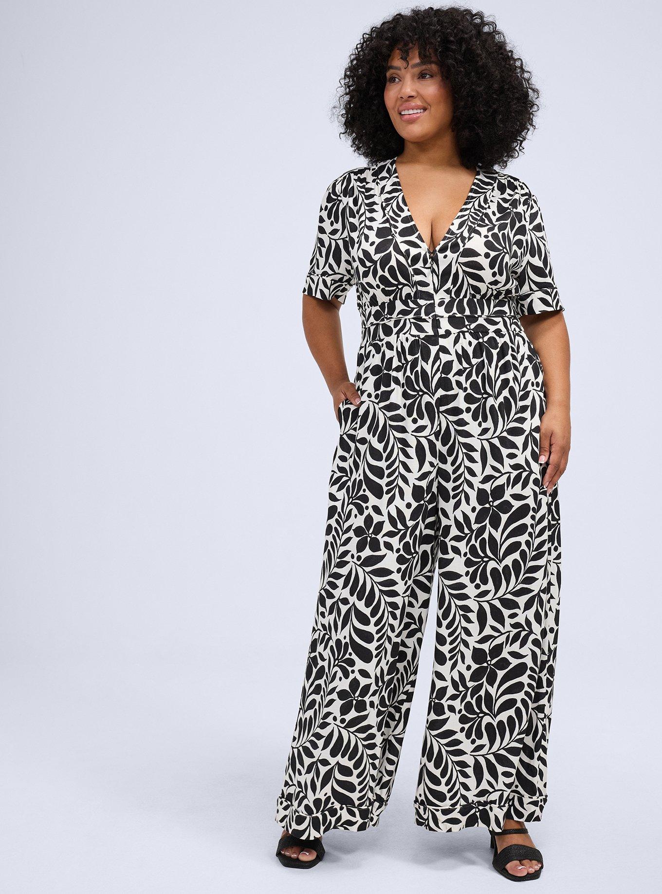 Belle Isle Wide Leg V-Neck Jumpsuit, RAMA LEAVES BLACK, hi-res