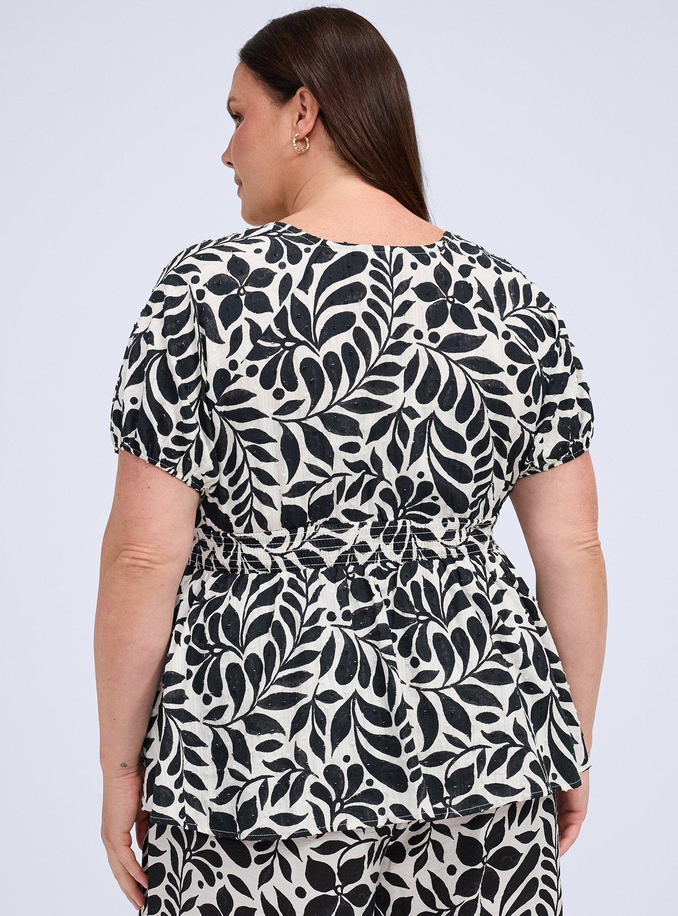 Belle Isle Puff Sleeve Smocked Top, RAMA LEAVES BLACK, alternate