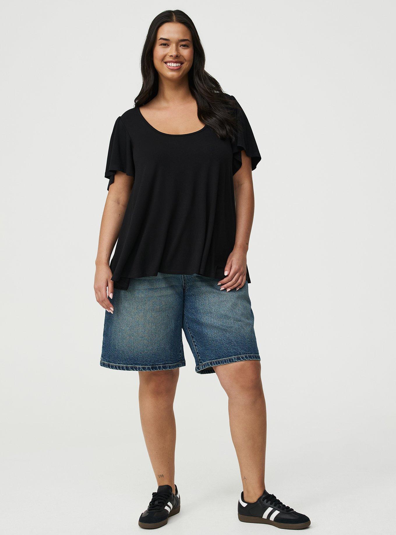Super Soft Scoop Flutter Sleeve Top, DEEP BLACK, alternate