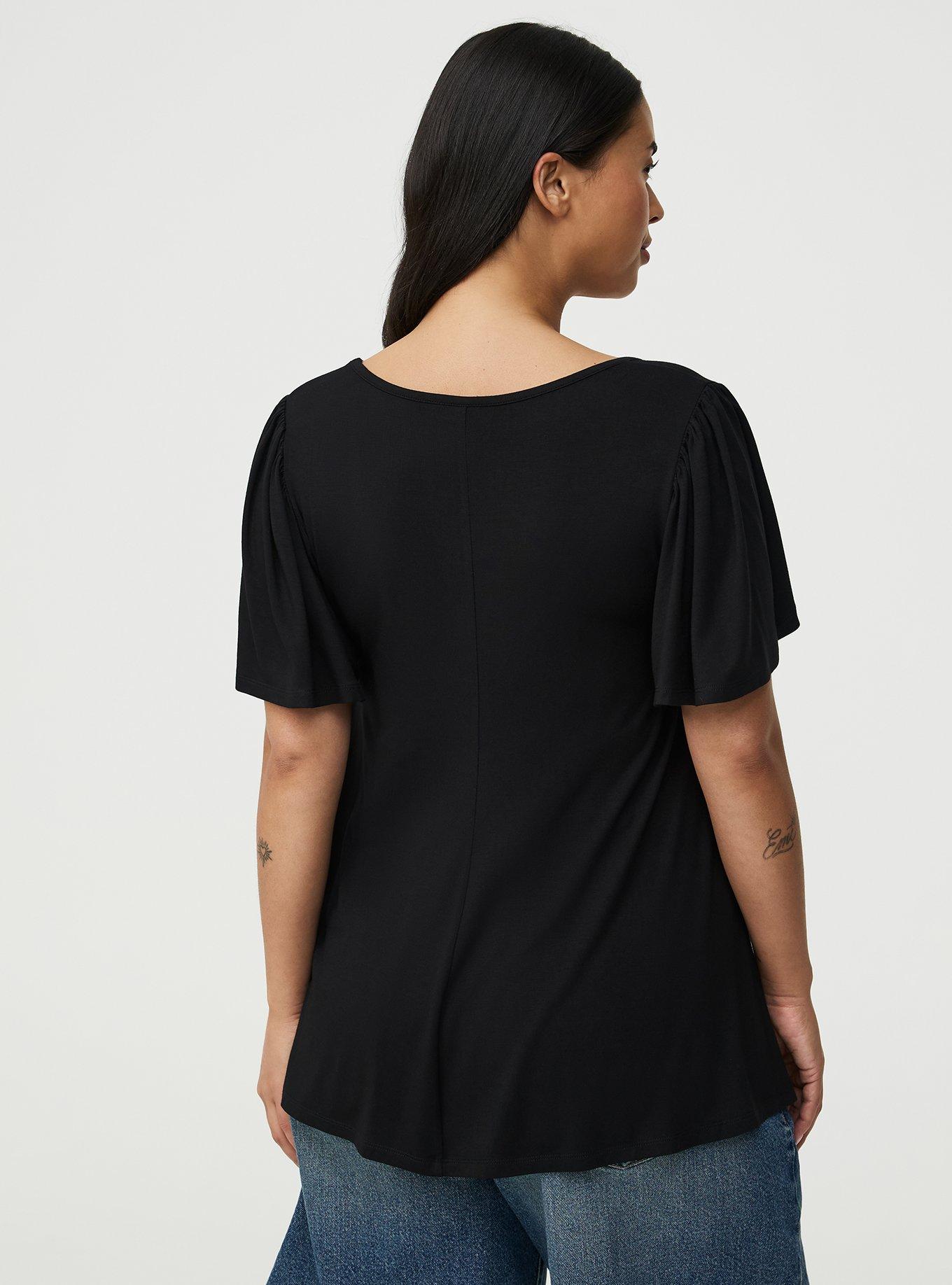 Super Soft Scoop Flutter Sleeve Top, DEEP BLACK, alternate