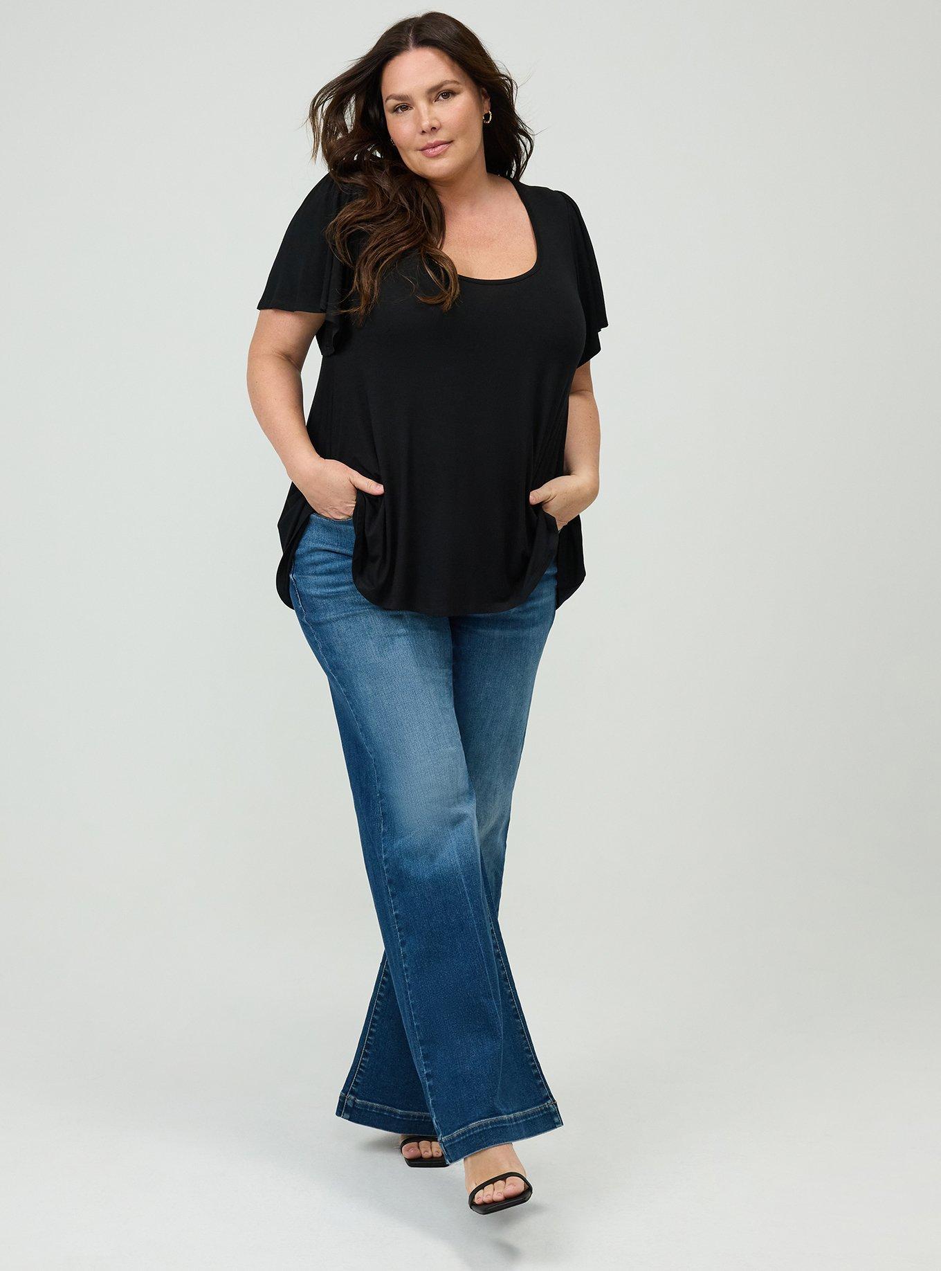 Supersoft Scoop Neck Flutter Sleeve Top, DEEP BLACK, alternate