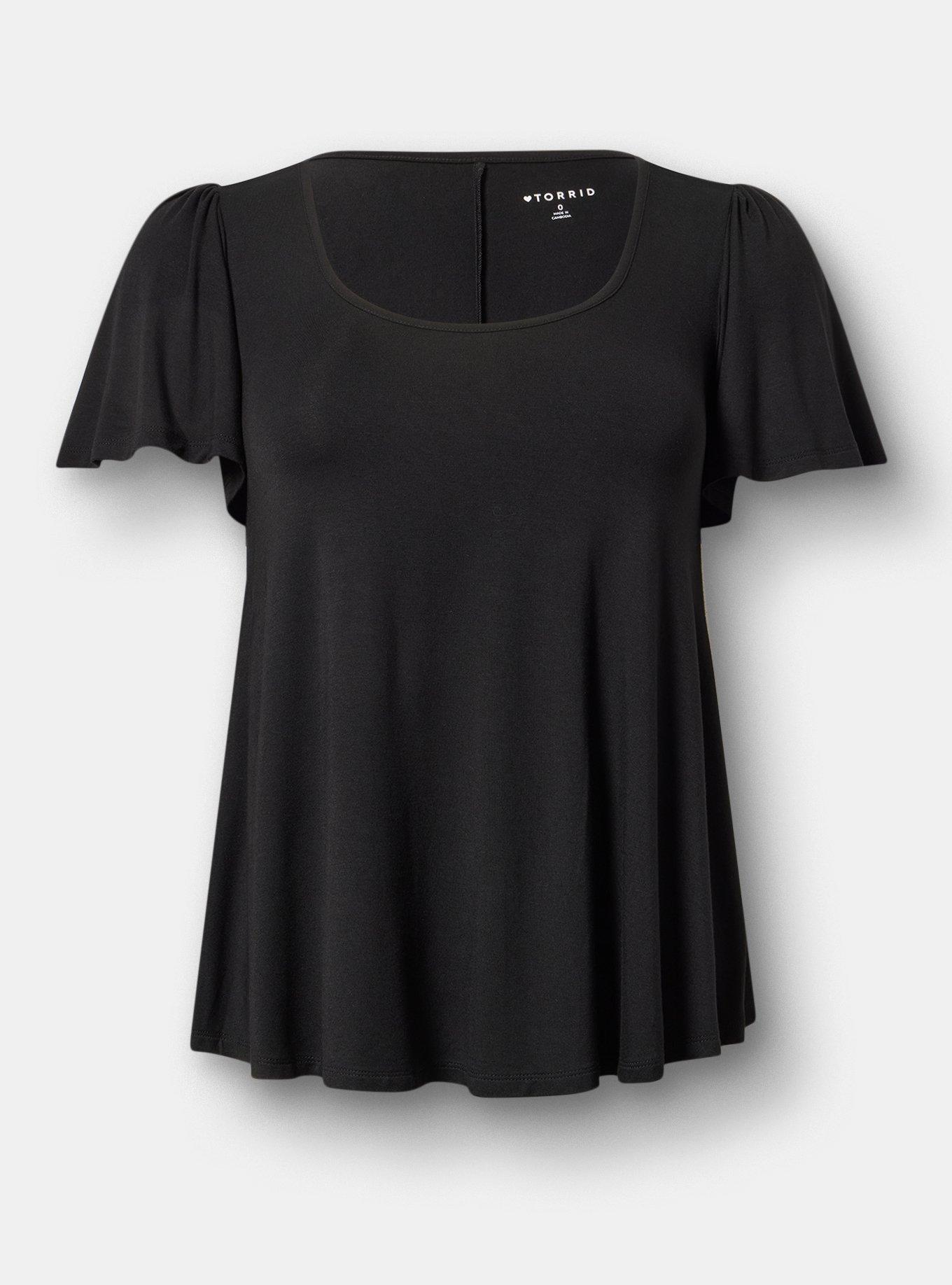 Super Soft Scoop Flutter Sleeve Top, DEEP BLACK, hi-res