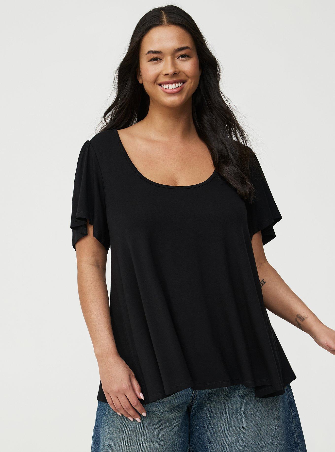 Super Soft Scoop Flutter Sleeve Top, DEEP BLACK, hi-res