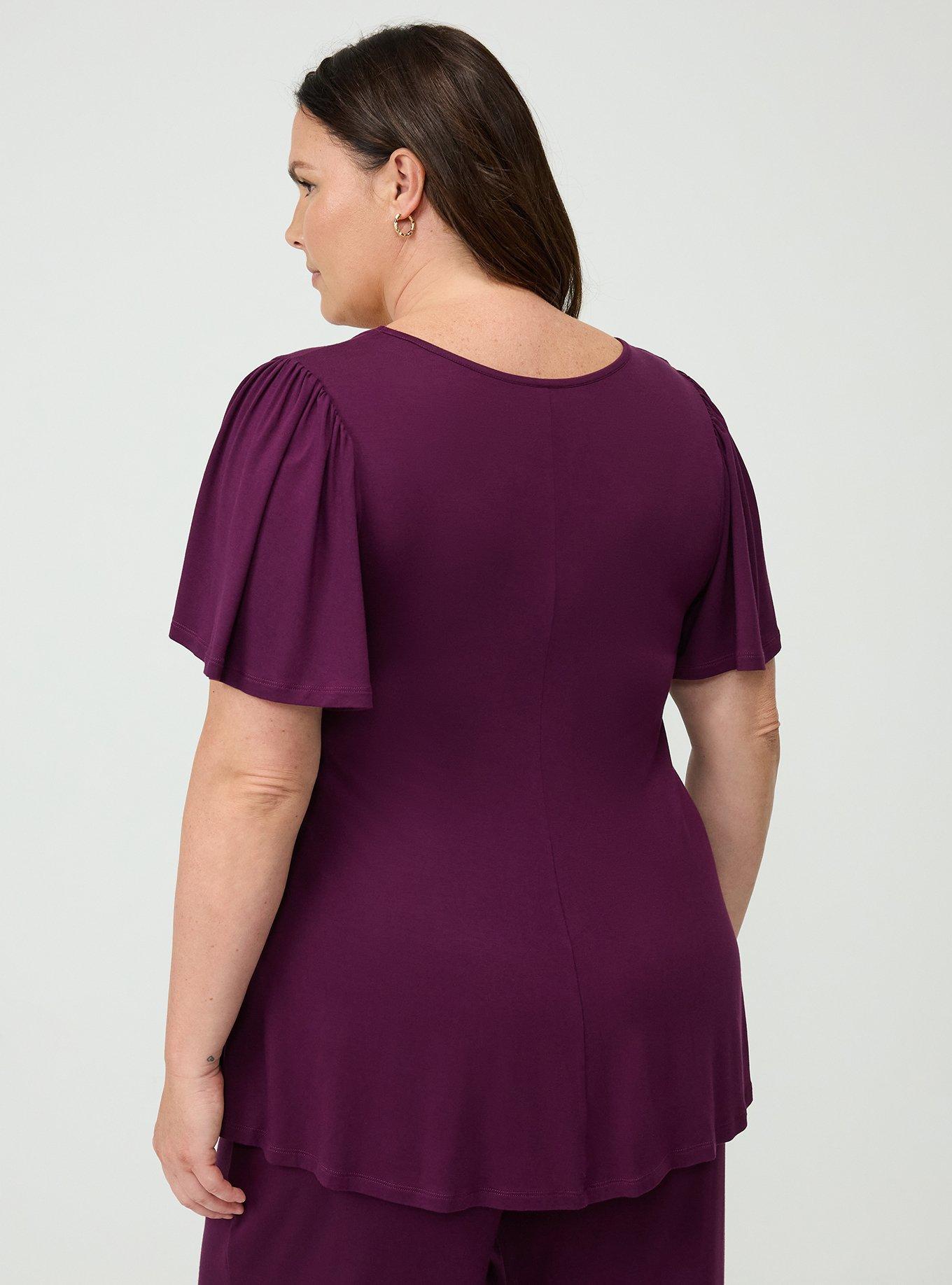 Supersoft Scoop Neck Flutter Sleeve Top, POTENT PURPLE, alternate