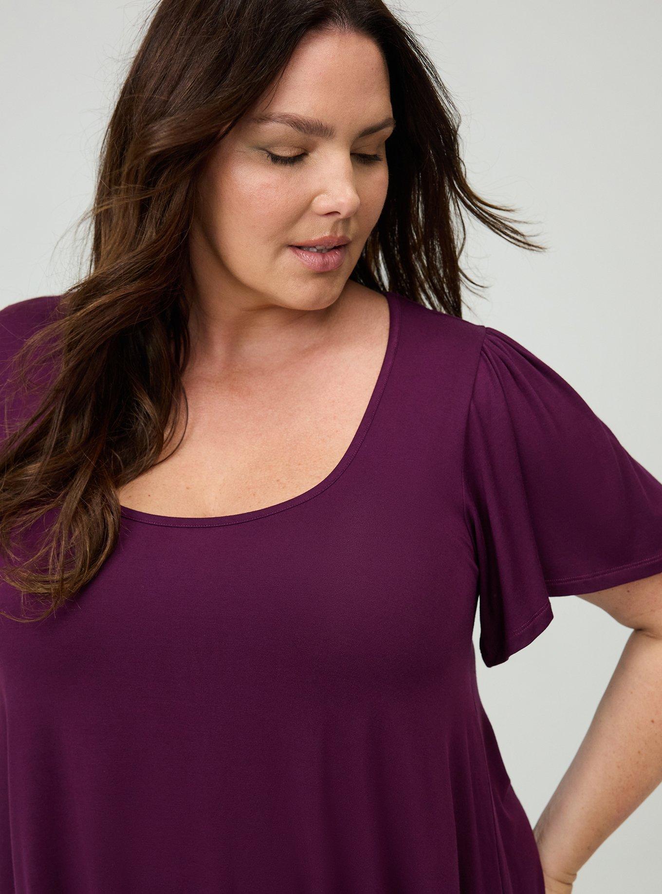 Supersoft Scoop Neck Flutter Sleeve Top, POTENT PURPLE, alternate