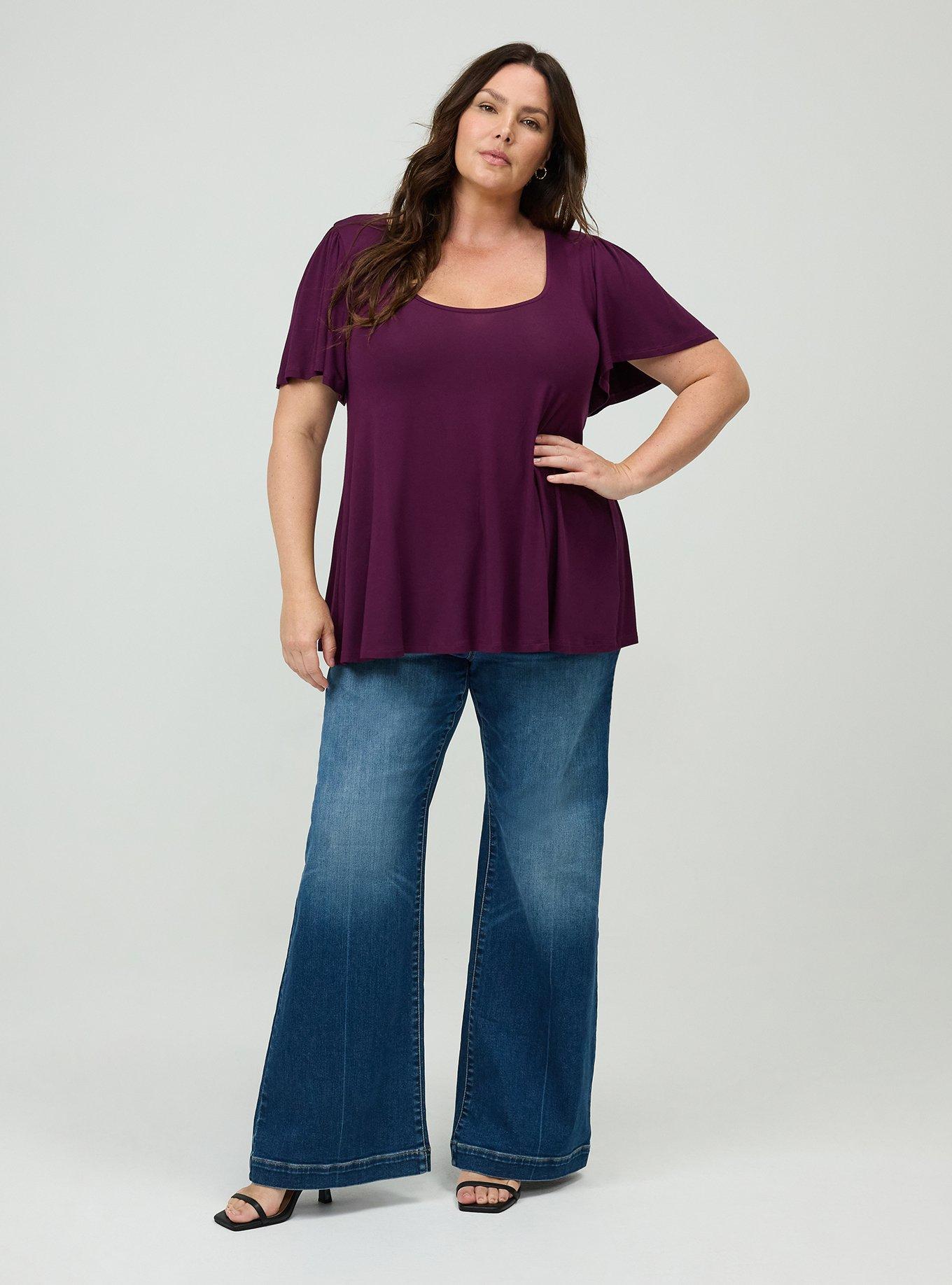 Supersoft Scoop Neck Flutter Sleeve Top, POTENT PURPLE, alternate